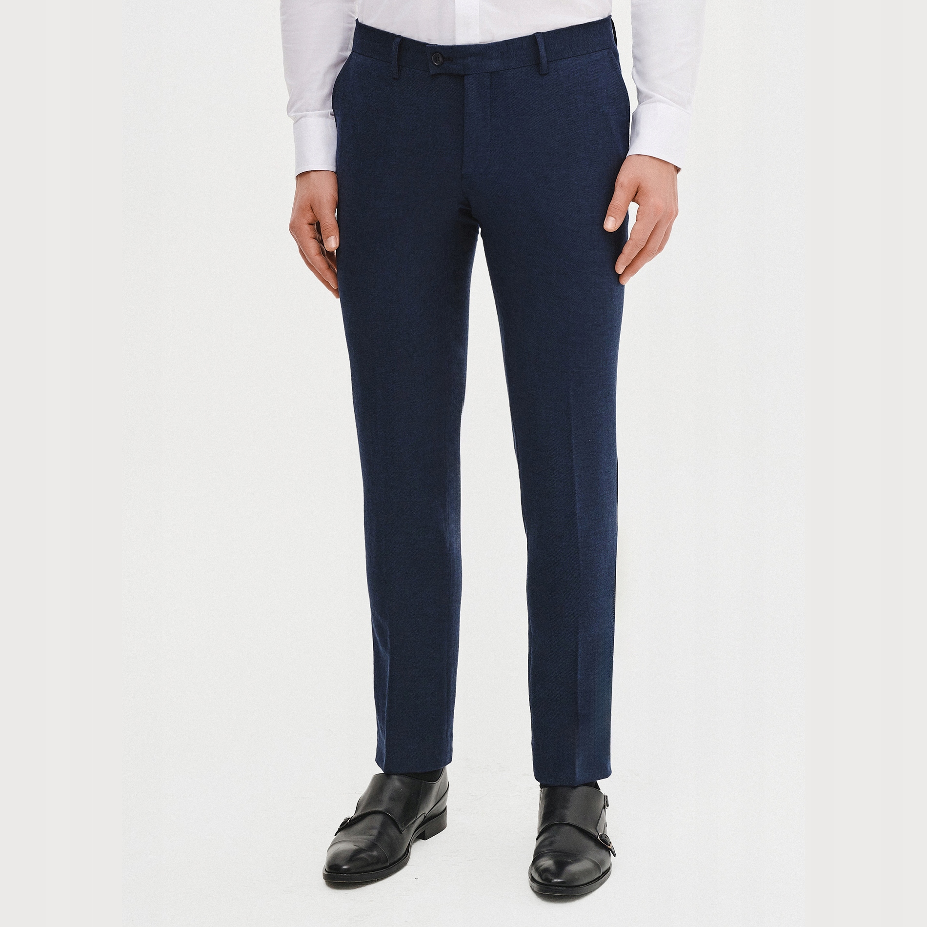 Tmavě modré lněné oblekové kalhoty Pako Lorente vel 108/176