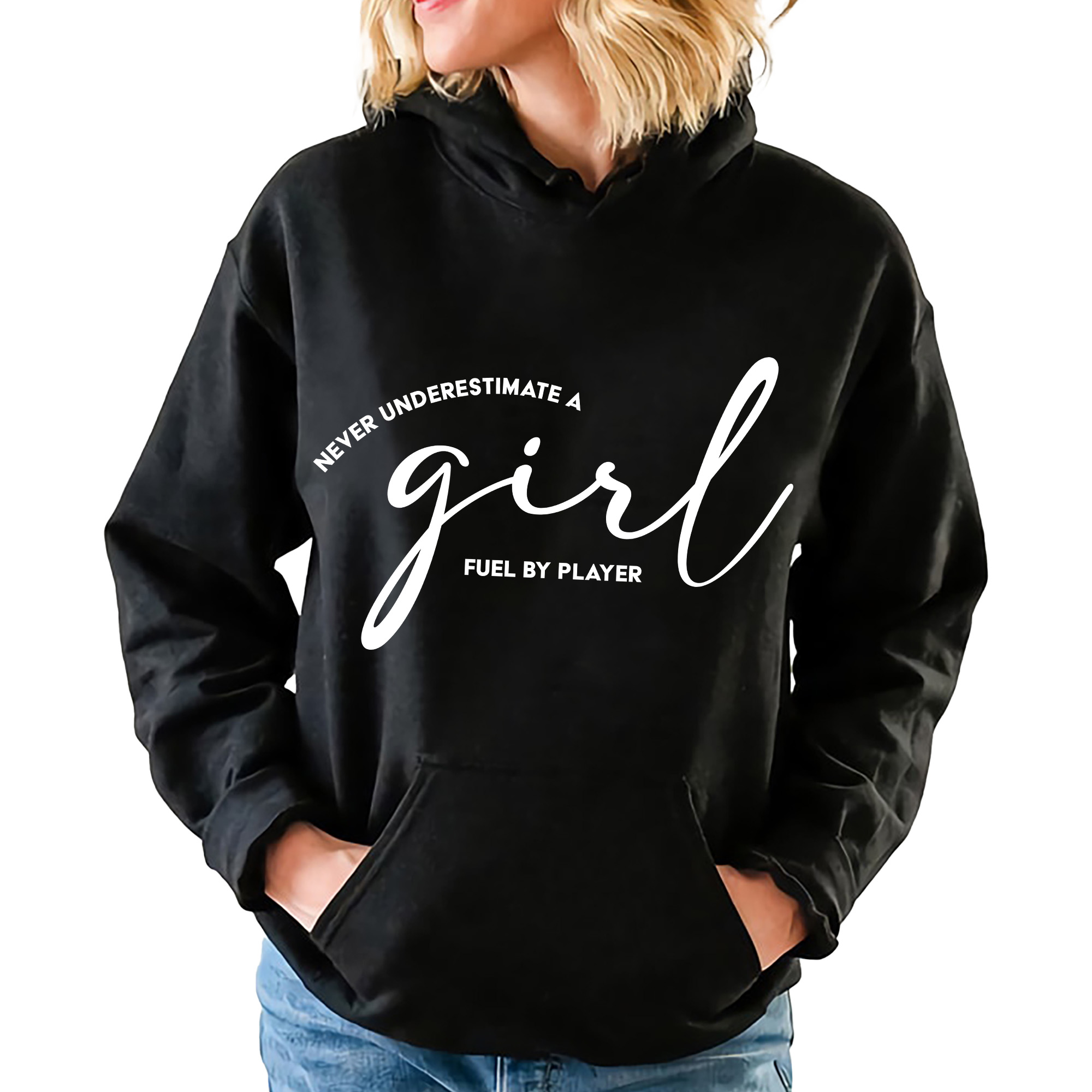 Černá mikina s kapucí Pohodlný Dárek pro ženy Girl Vel XXL