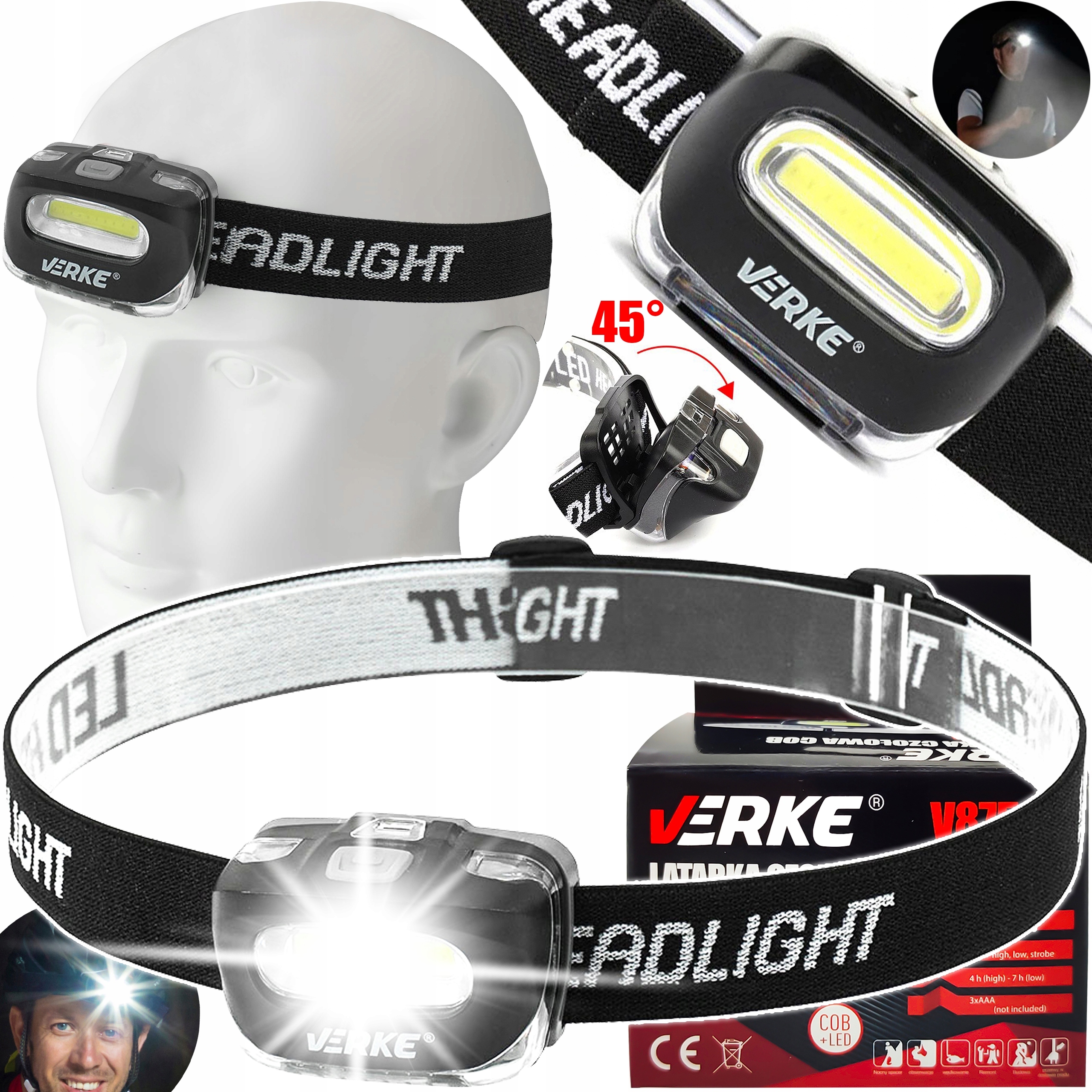 LATARKA CZOŁOWA GŁOWĘ CZOŁÓWKA REFLEKTOR LED COB LAMPA LAMPKA