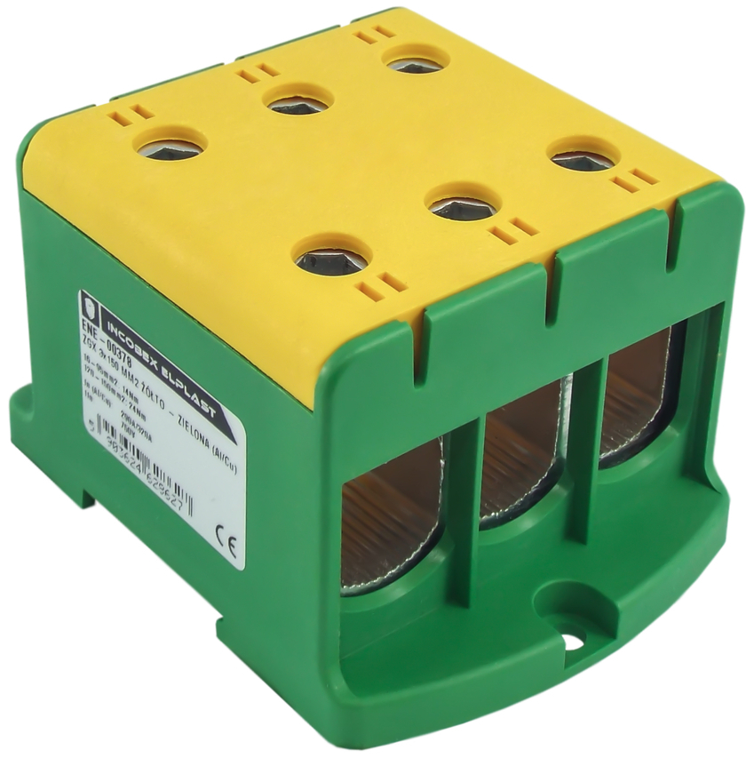 ZŁĄCZKA SZYNOWA JEDNOPOLOWA ZGX 3x150 MM2 ŻÓŁTO - ZIELONA (Al/Cu) INCOBEX