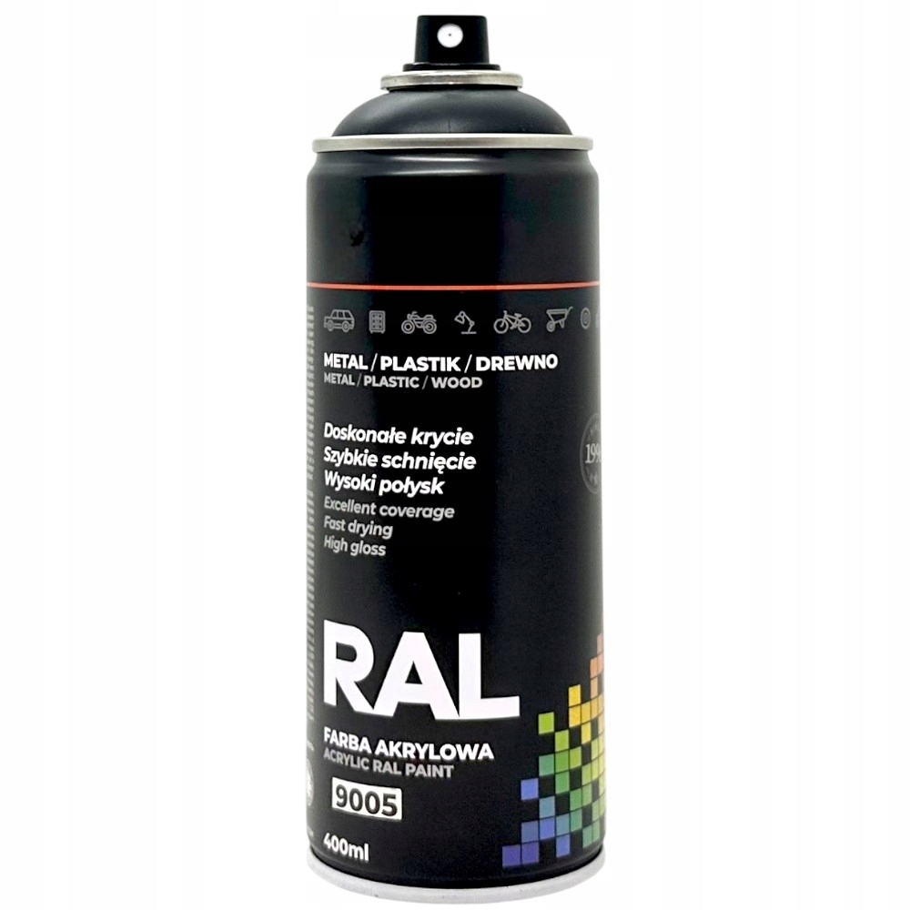 Uniwersalny Lakier Akrylowy Ral 9005 Czarny Połysk Spray 400ML