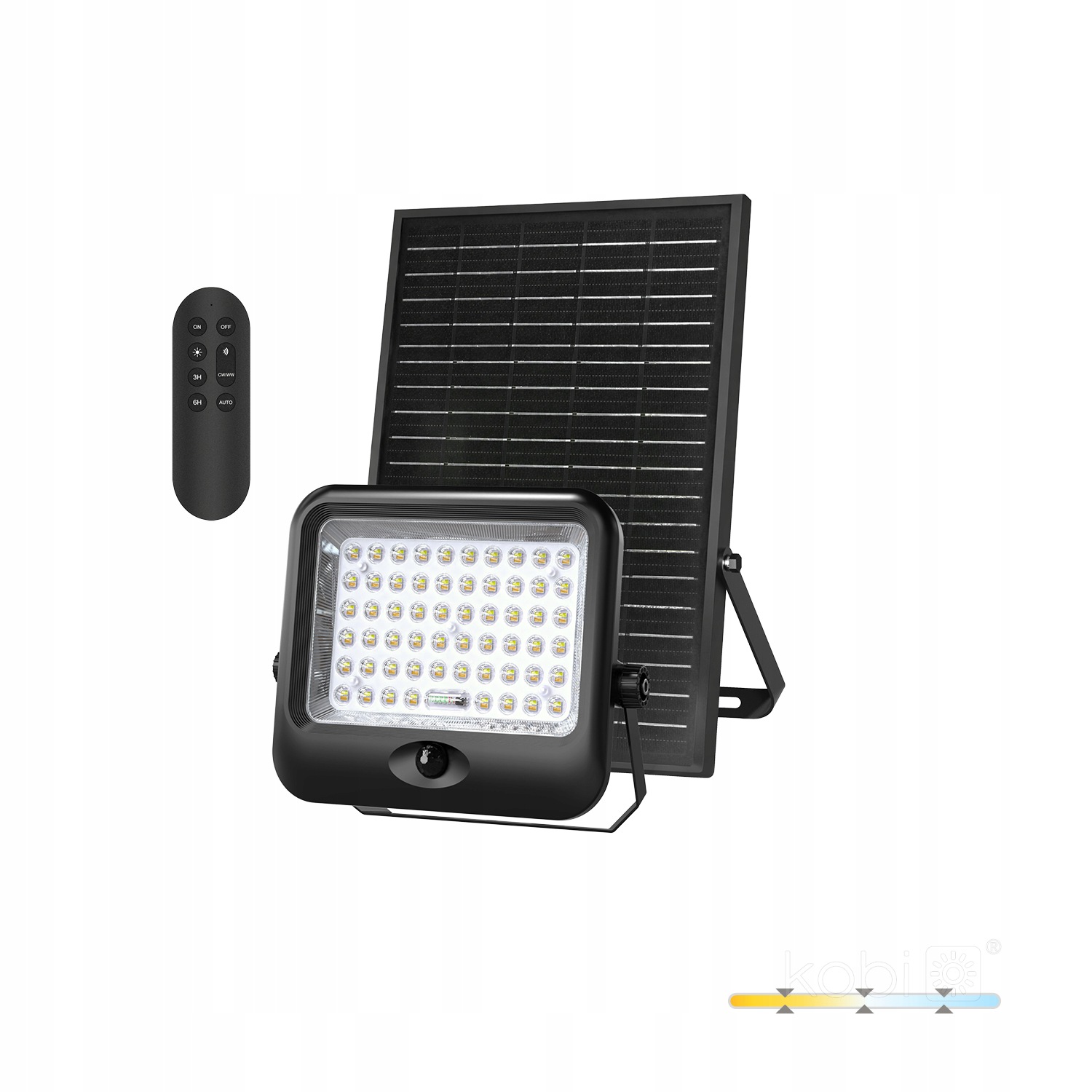 Led solární reflektor 20W 3cct 2500lm senzor pohybu dálkový ovladač ip65 Kobi