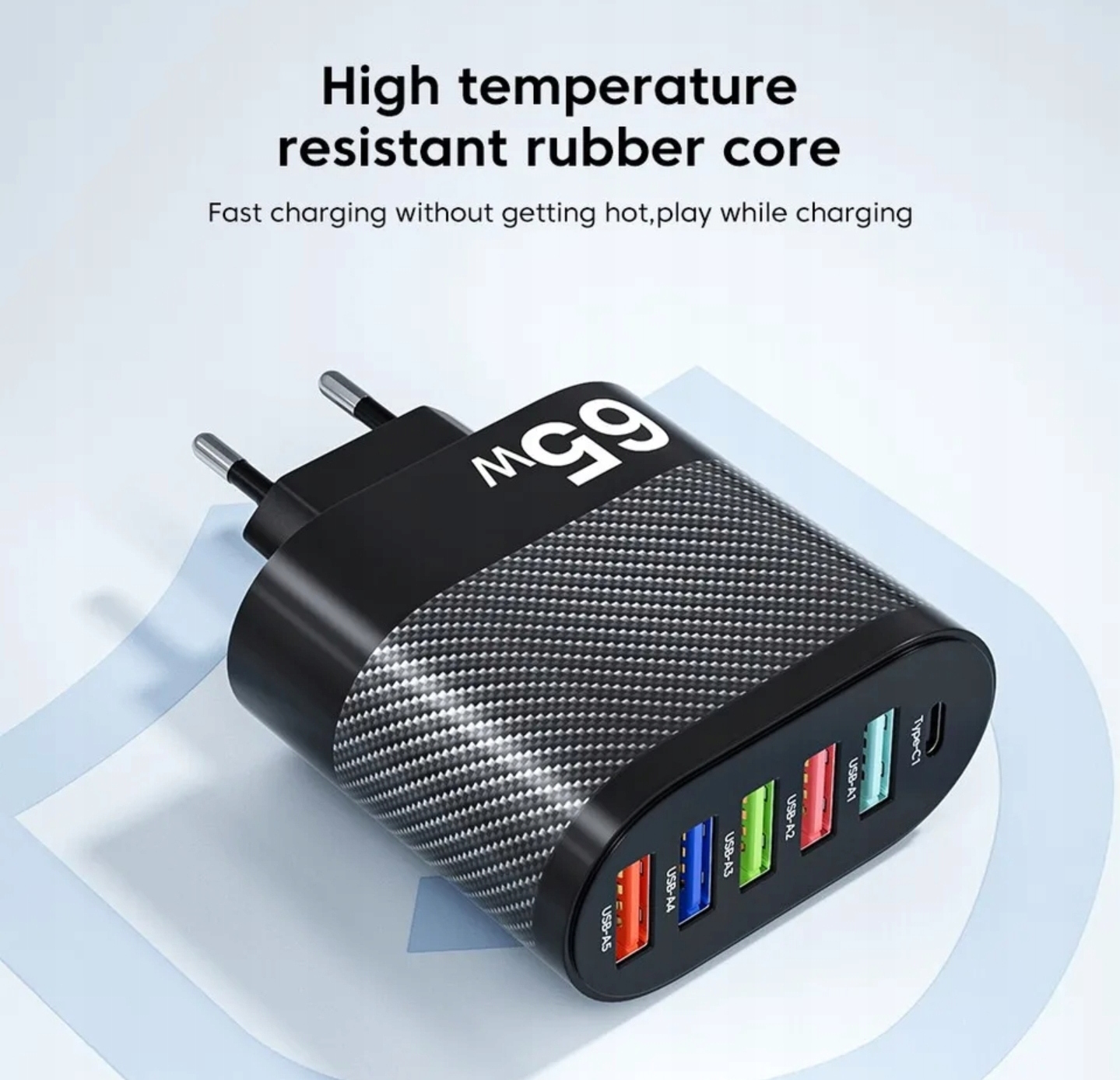 Ładowarka USB PD 65W 5x usb A + 1x usb C Pd= 6 portów Złącza USB