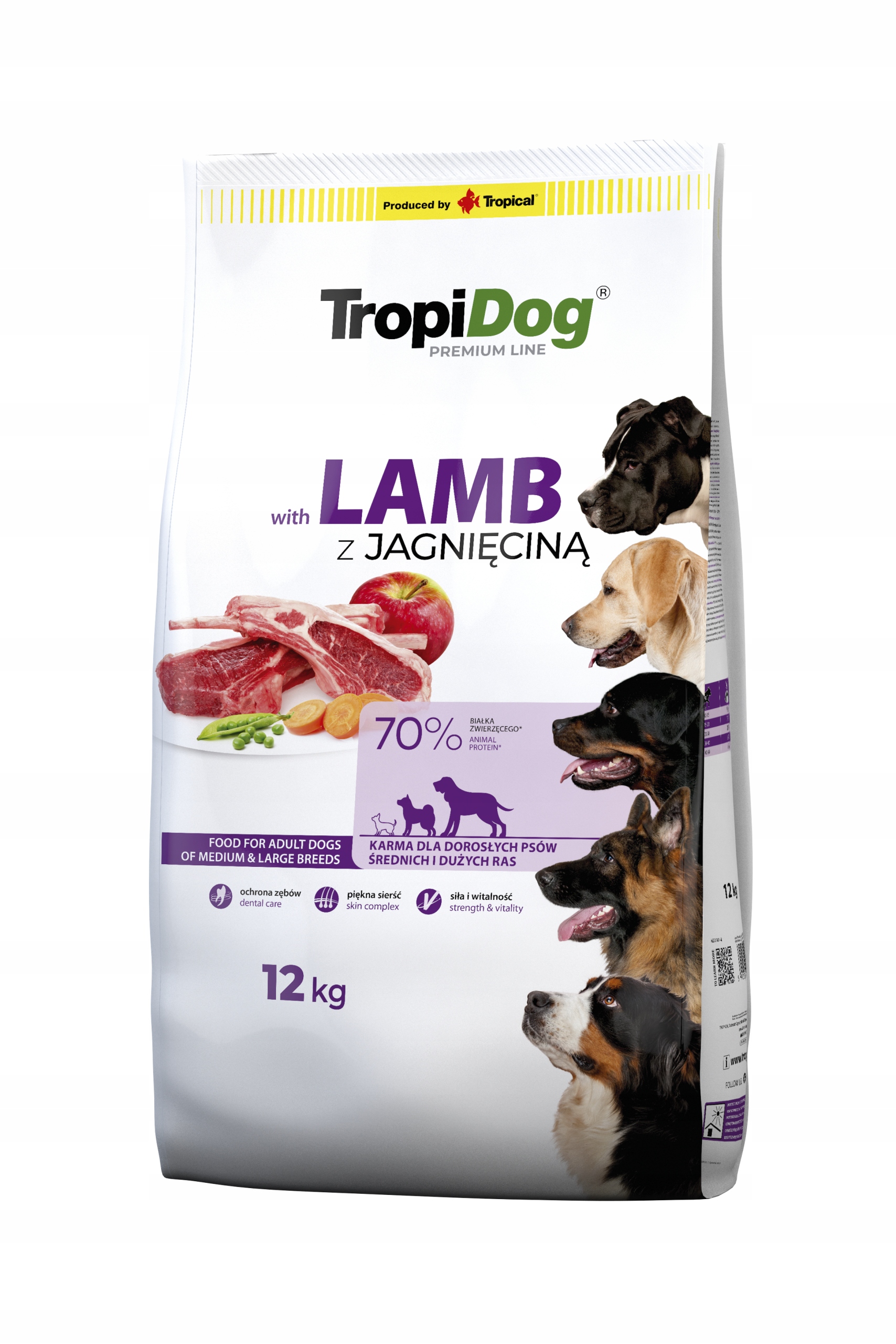 Tropidog Premium Adult jagnięcina 12kg lamb dla dużych i średnich