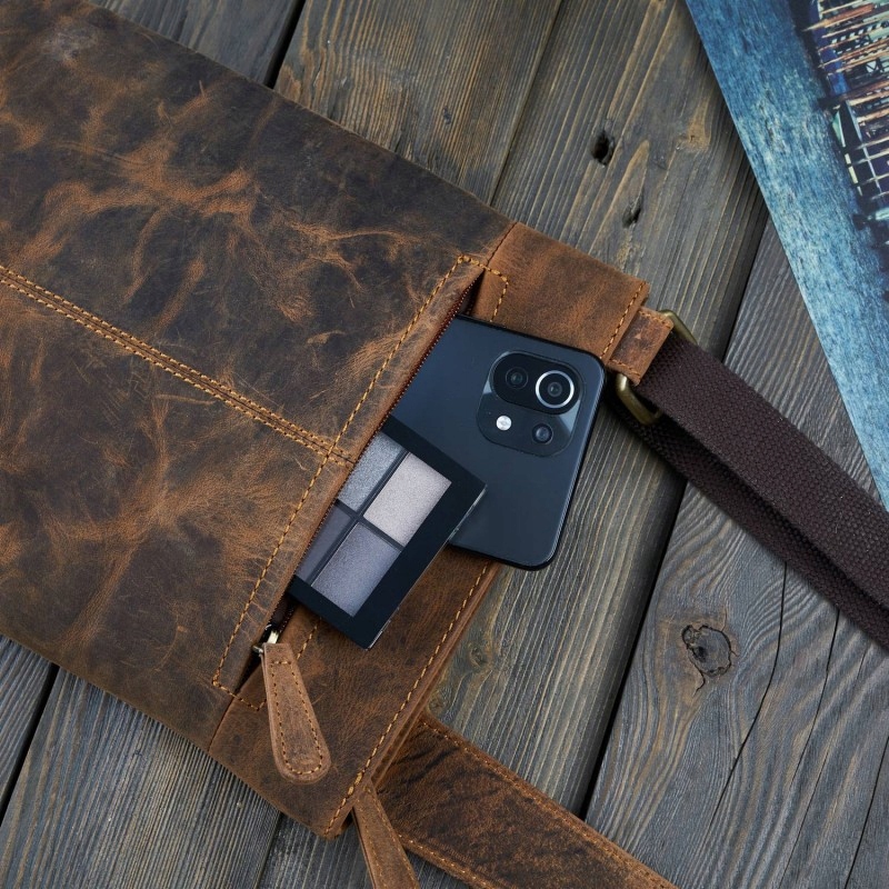 SKÓRZANA STYLOWA TOREBKA DAMSKA VINTAGE BRĄZOWA Kolor brązowy