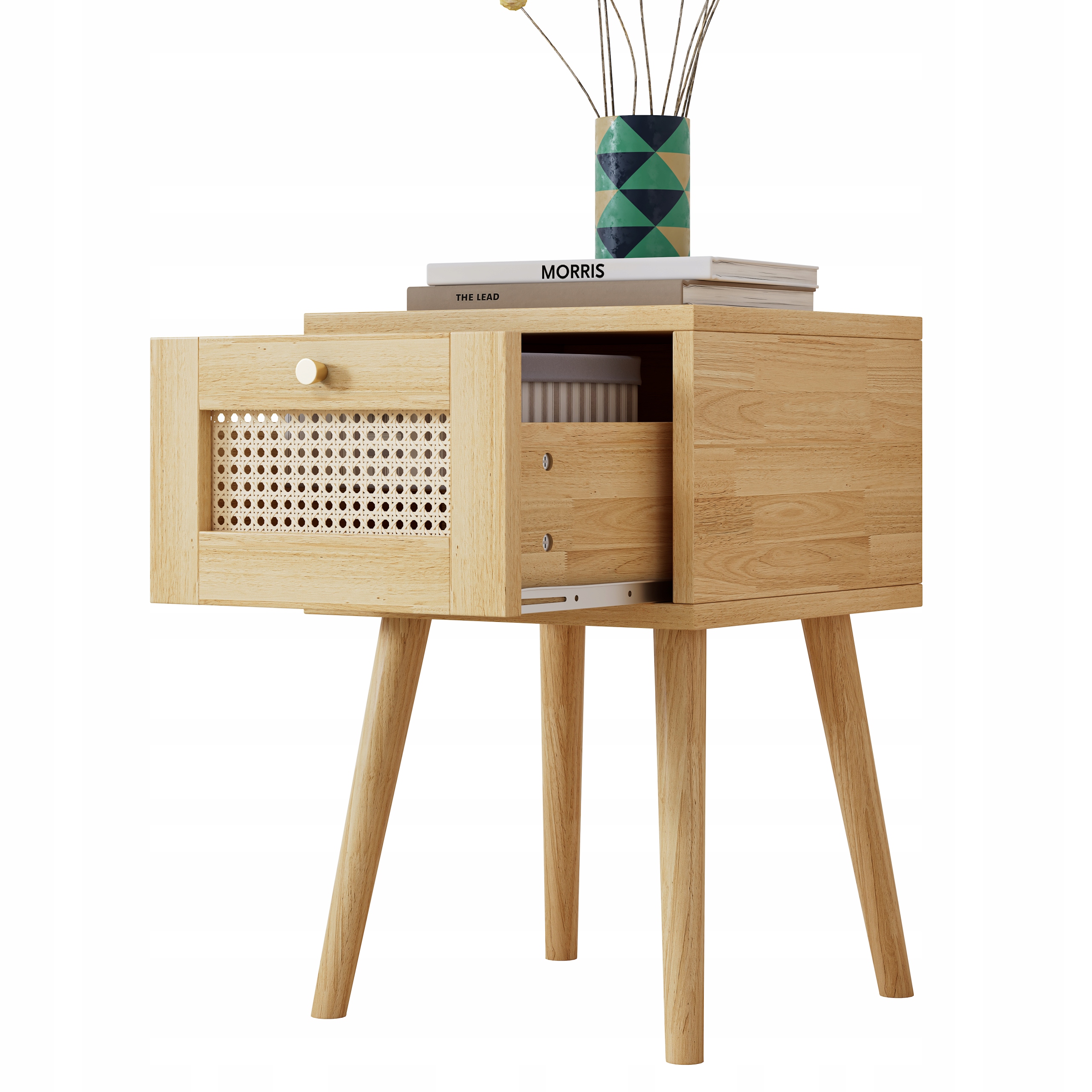 Klasický Noční Stolek S Jednou Zásuvkou, S Ratanovou Deskou Se Zásuvkou