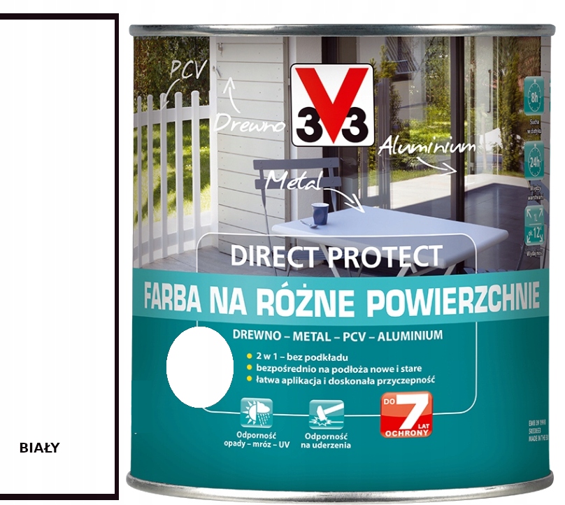 V33 Direct Protect farba na różne powierzchnie biała 2,5L satyna