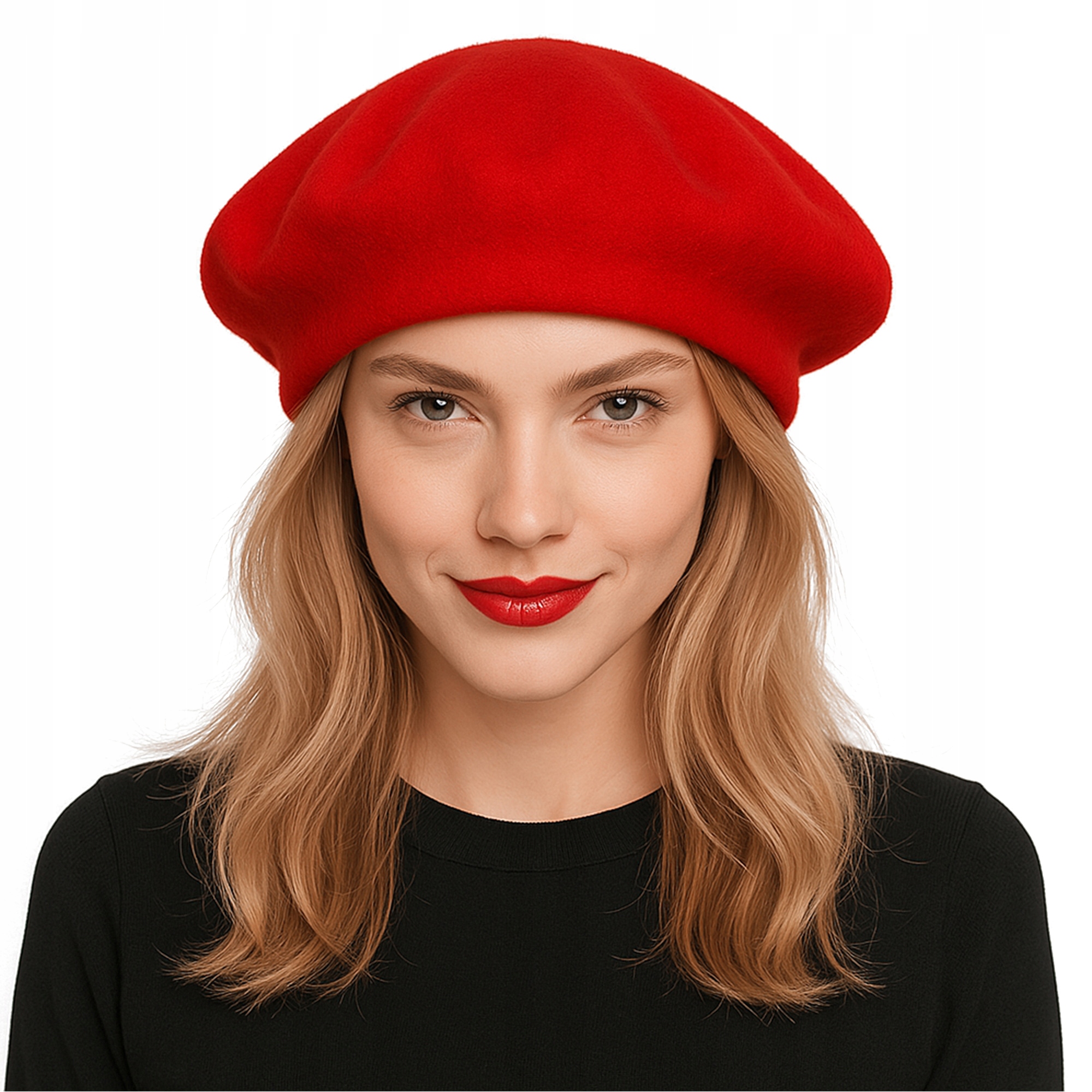 BERET FRANCUSKI DAMSKI DAMSKI ÉTOILE DU MATIN CZERWONY