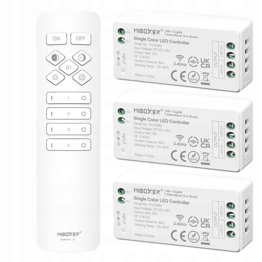 3x Ovladač Dálkový Ovladač Zónový Stmívač Mono MiBOXER 432W Bílý C1 FUT036S