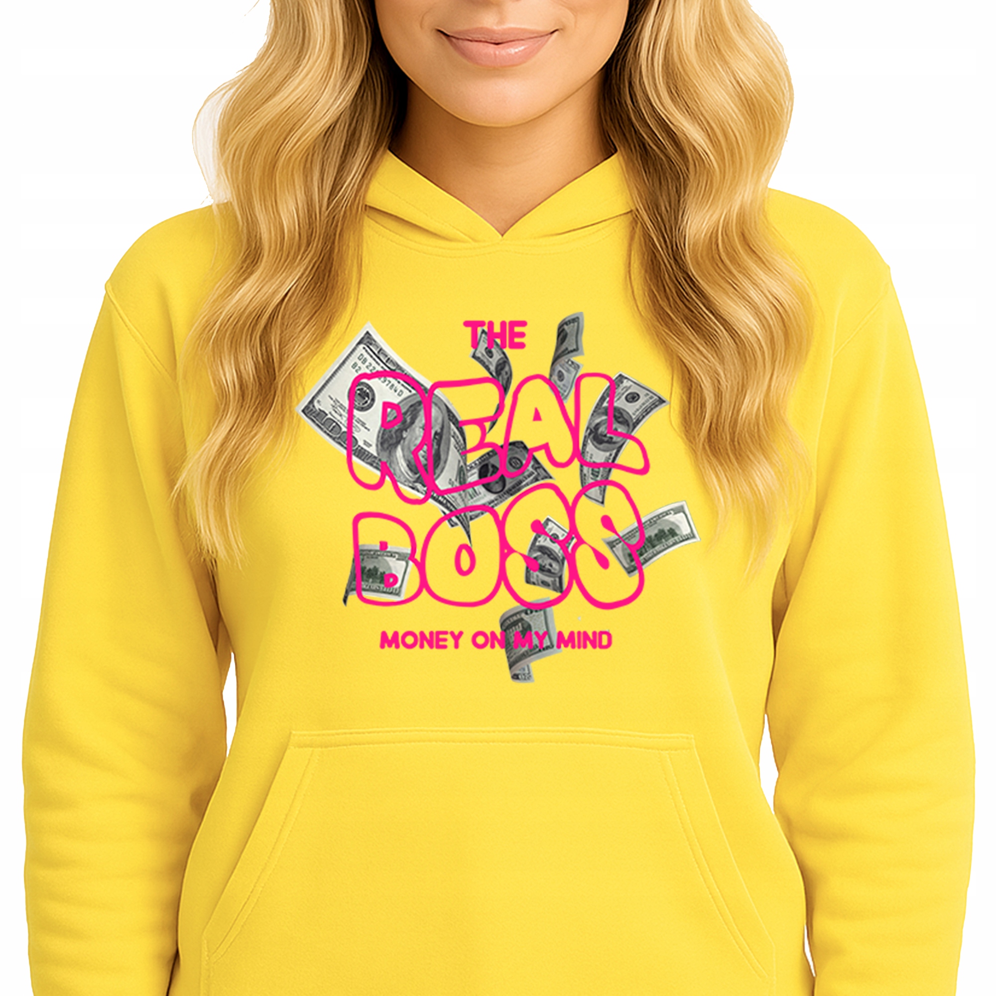 Mikina S Kapucí Žlutá bavlněná mikina Módní Youth Moeny On My Mind M