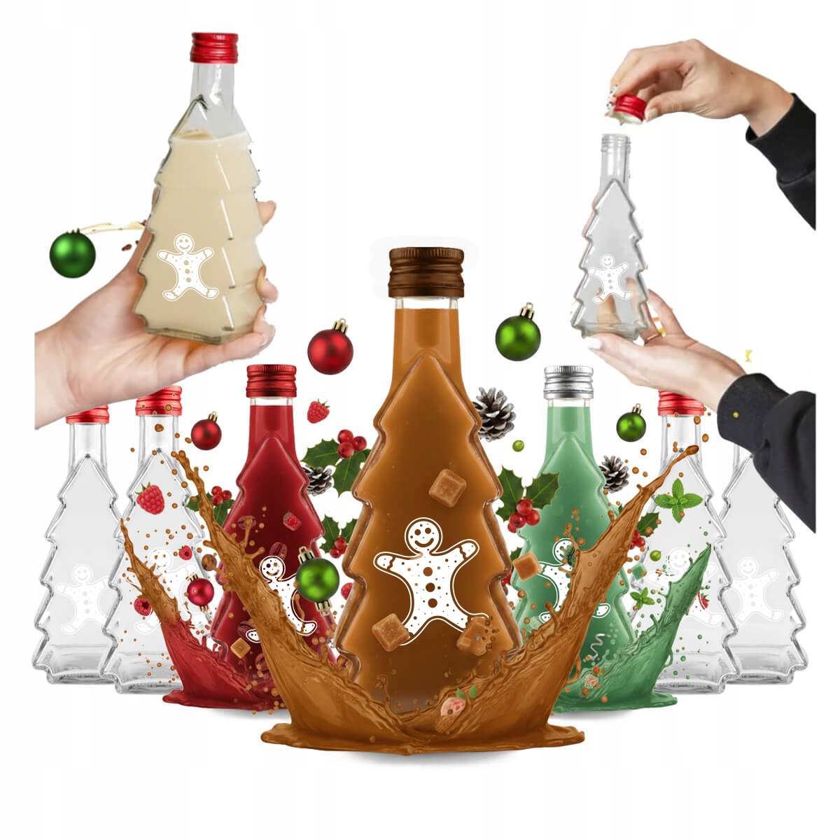 20 x Lahvičky Vánoční Stromek 250 ml S Potiskem likér sirup Vánoční Láhve