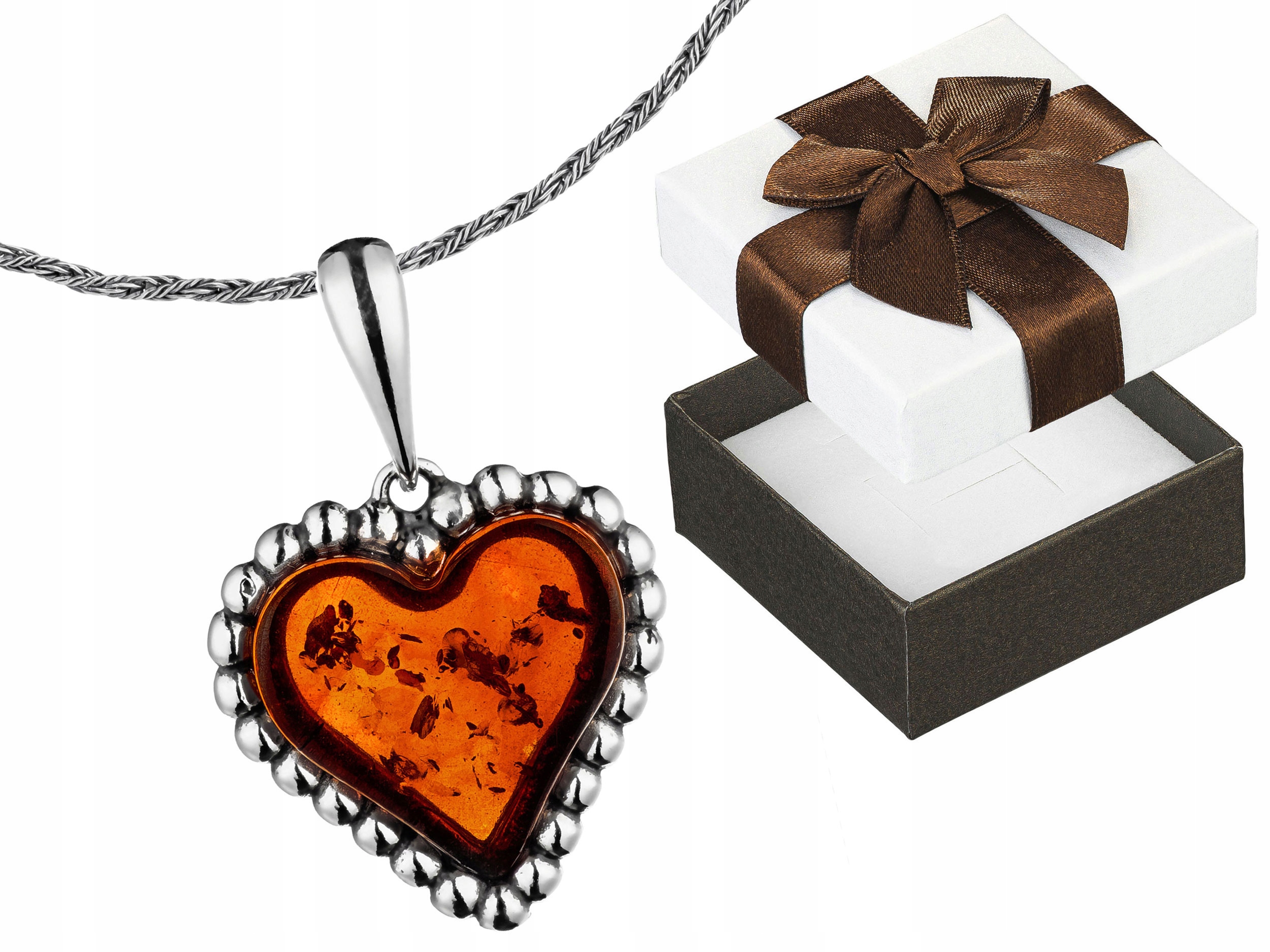 Krátký stříbrný oxidovaný dámský náhrdelník Srdce s jantarem Choker 35 cm