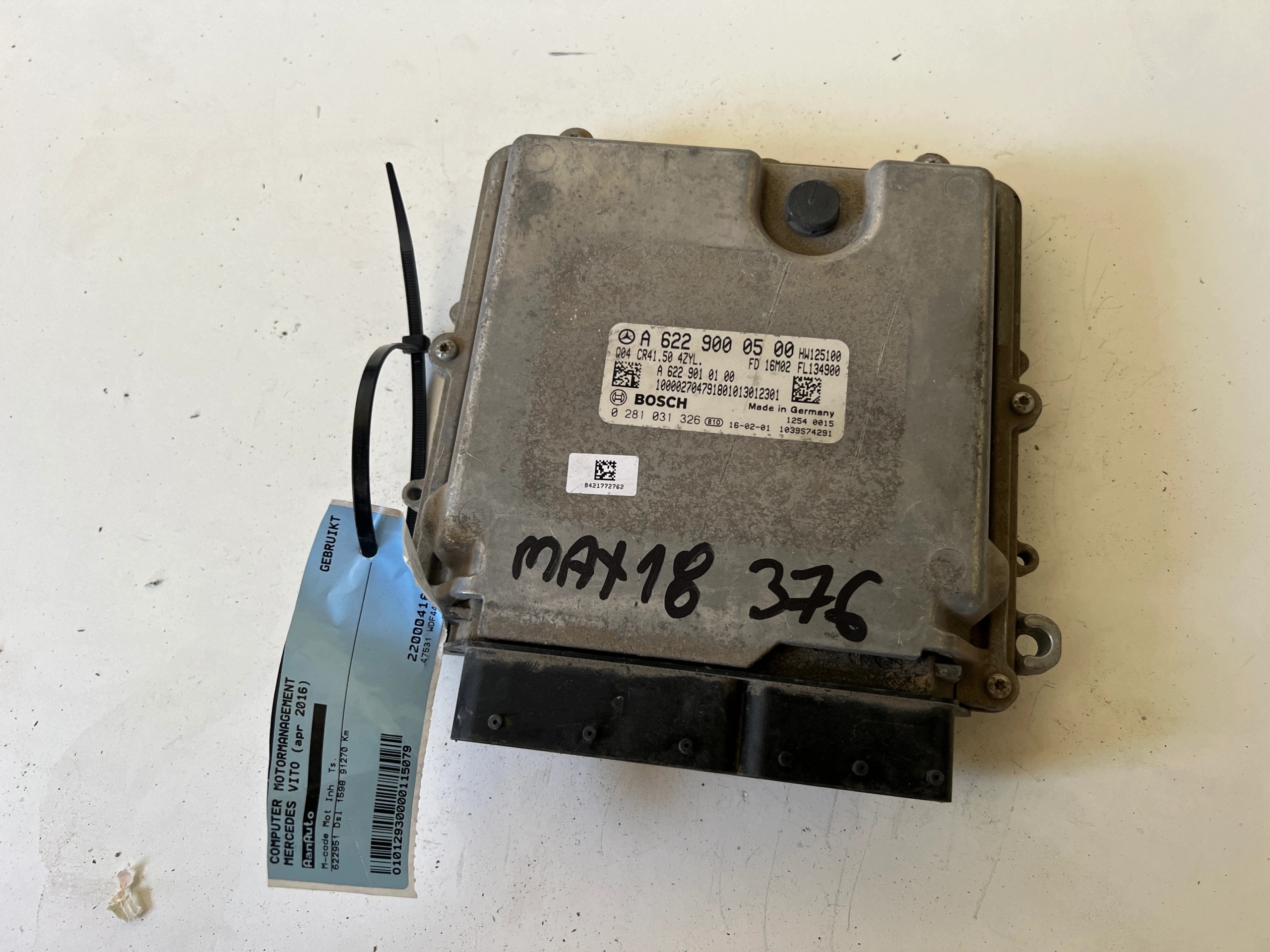 MERCEDES VITO 1.6 CDI A6229000500 A6229010100 0281031326 computer ECU