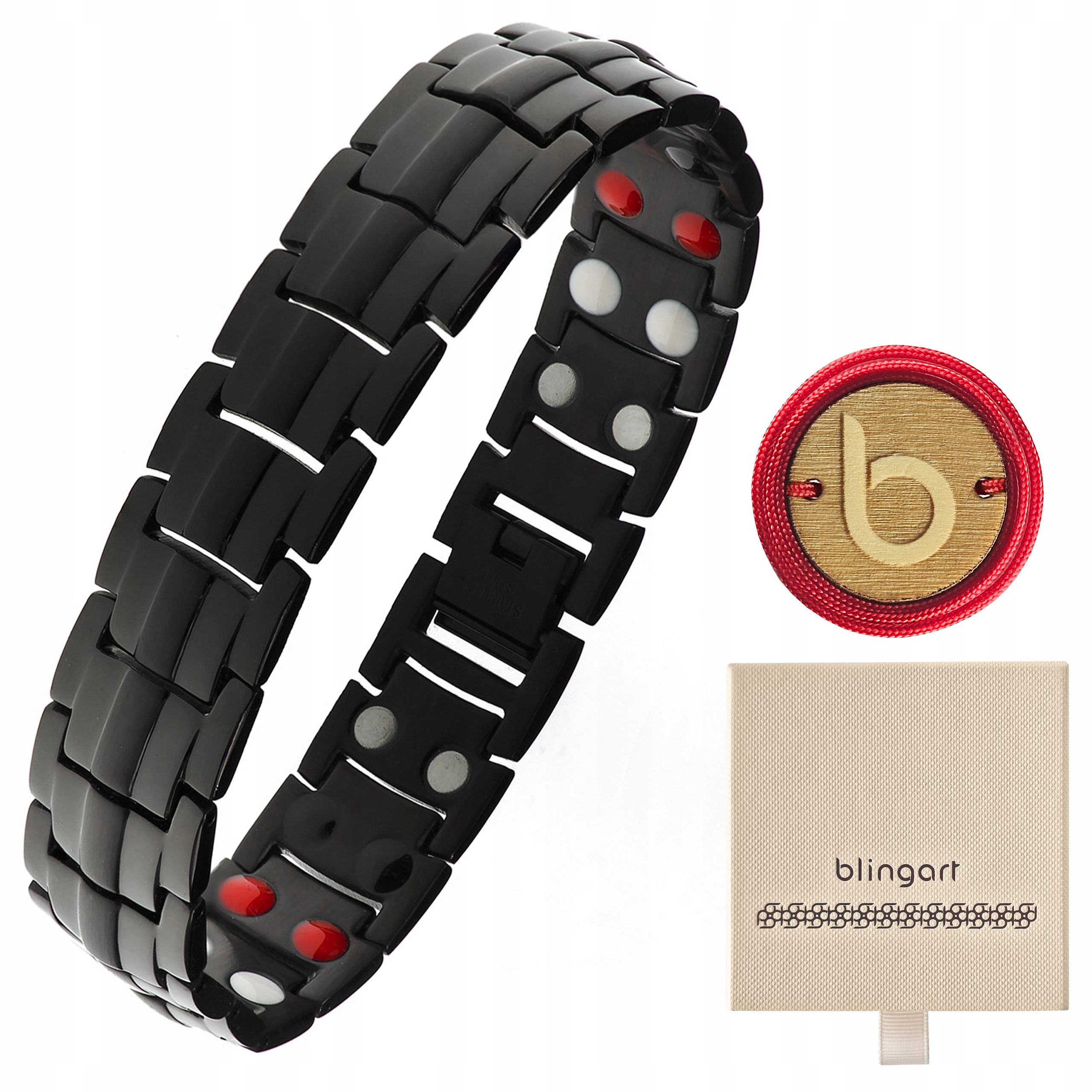 Magnetický náramek pánský zdravotní černý masivní ocel 316L Blingart