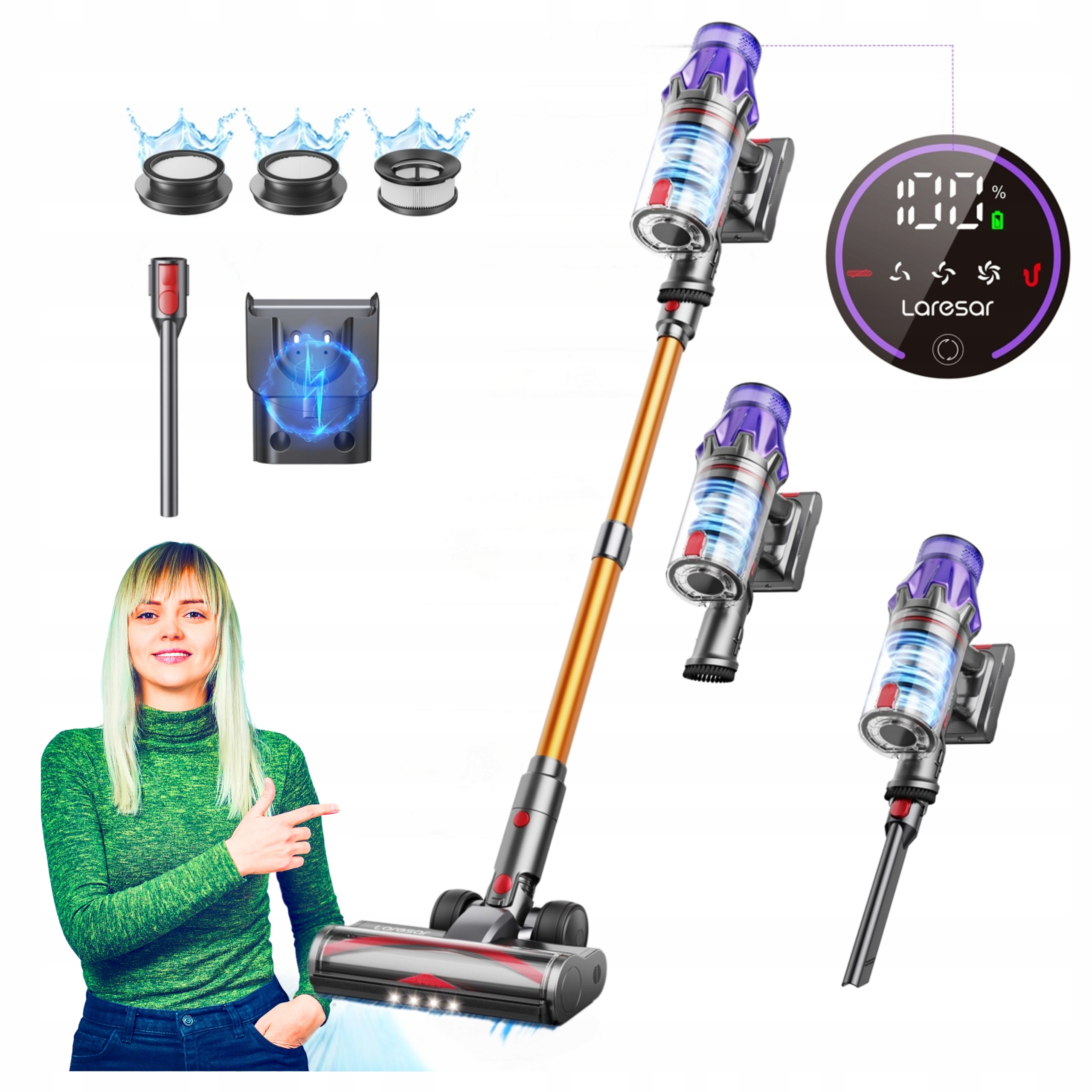 Vertikálny Ručný Bezdrôtový Vysávač Laresar v7 500W 50 000pa