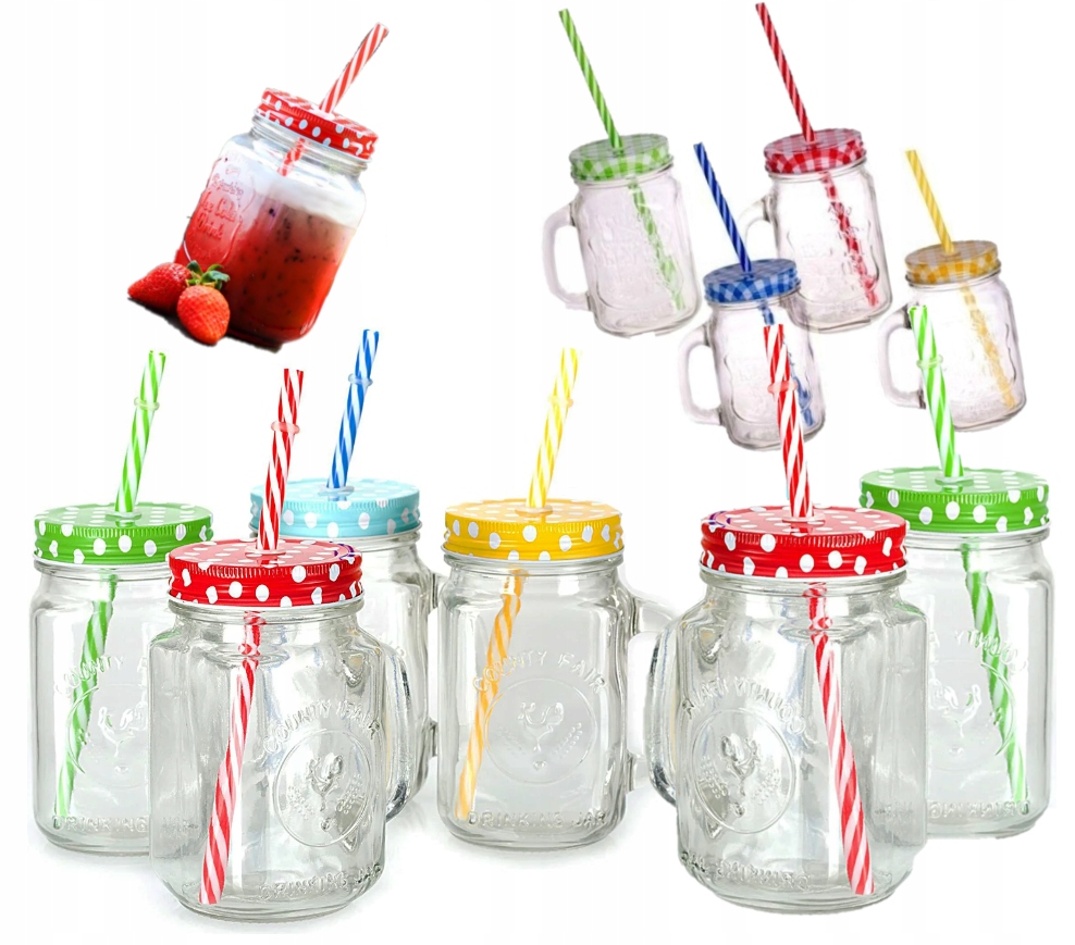 KUBEK SZKLANY SŁOIK ZE SŁOMKĄ DLA DOROSŁYCH 450ML SZKLANKI DO LEMONIADY Kod producenta 45124214