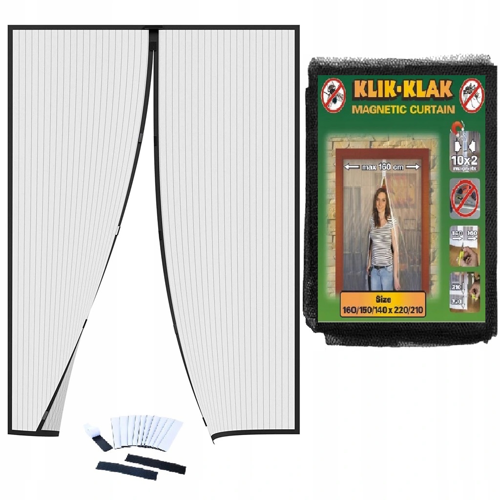 MOSKITIERA MAGNETYCZNA NA DRZWI OKNO MAGNES BALKONOWE 140/150/160 x 210/220