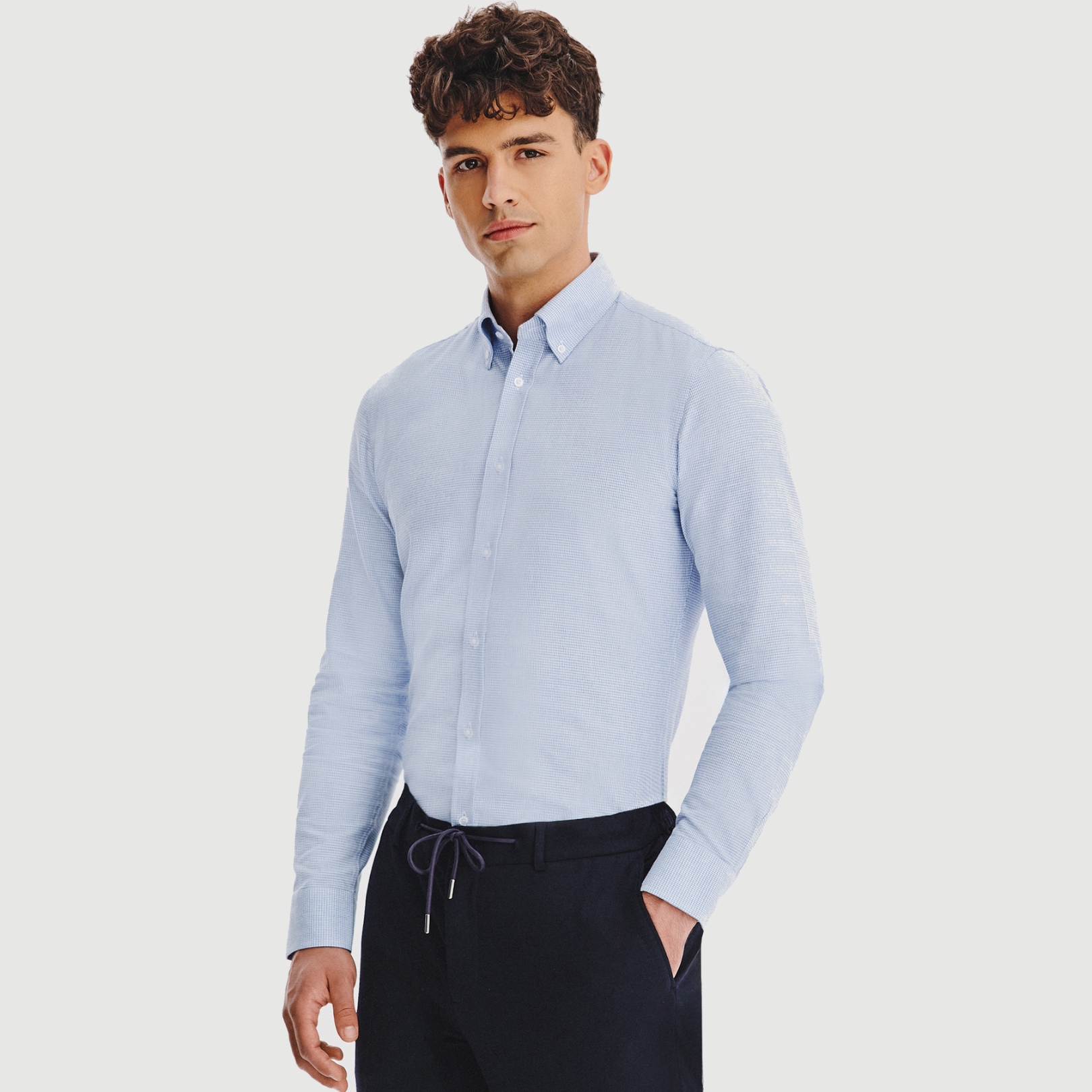 Modrá pánská košile s jemným vzorem pepitky Pako Lorente vel M