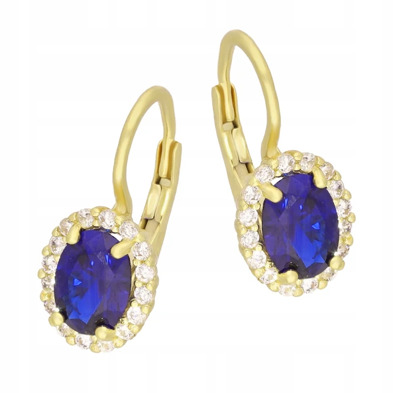 dámské zlaté náušnice 585 elegantní s modrými zirkony jako dárek