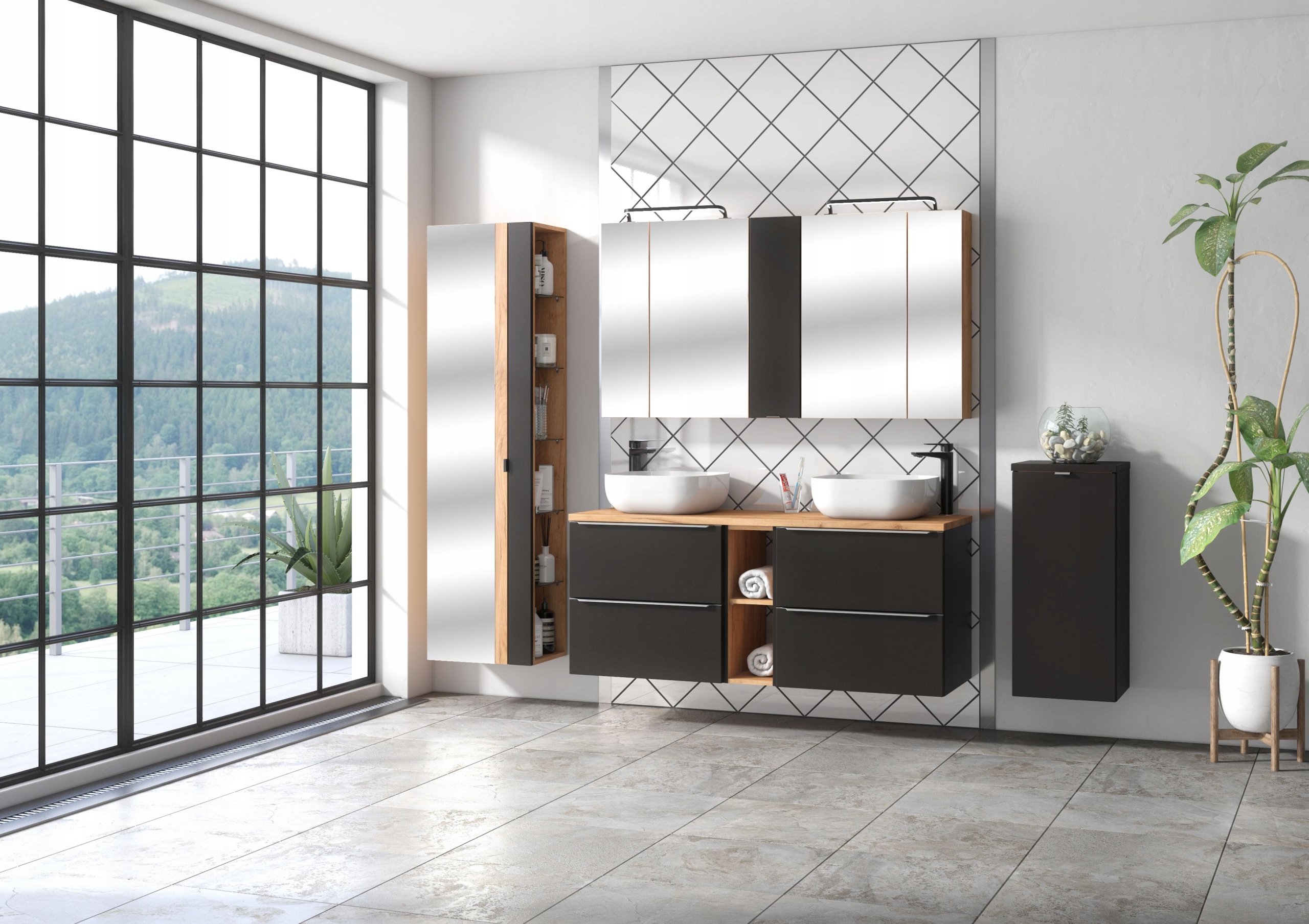 SZAFKA ŁAZIENKOWA Z UMYWALKĄ 60 CM CAPRI BLACK Szerokość mebla 60 cm