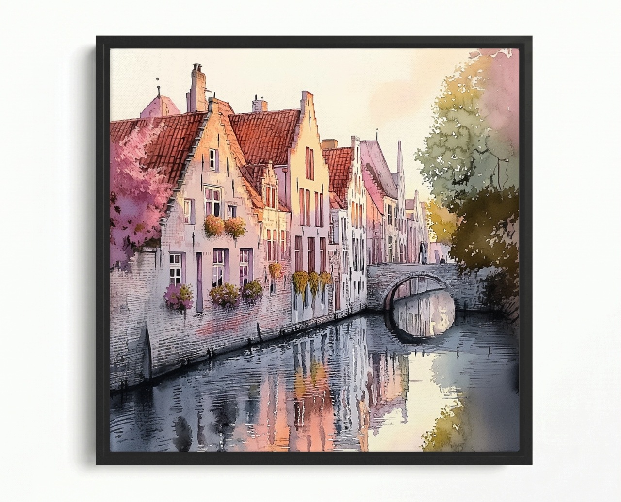 Obraz Rám Americký Box Belgie Bruggy Staré Město Kanál Most Svítání 60x60