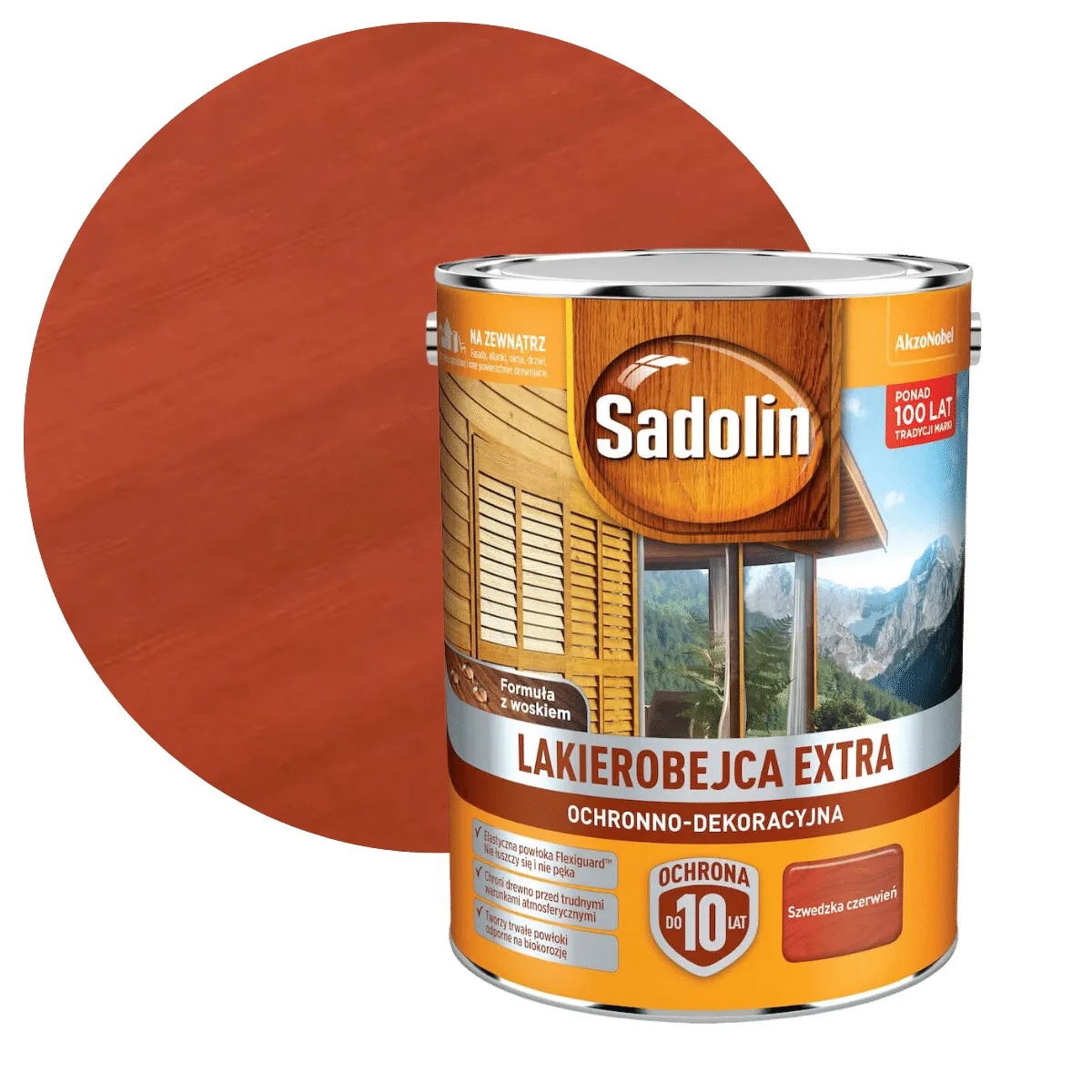 Sadolin Extra Lakierobejca Do Drewna Szwedzka Czerwień 5L