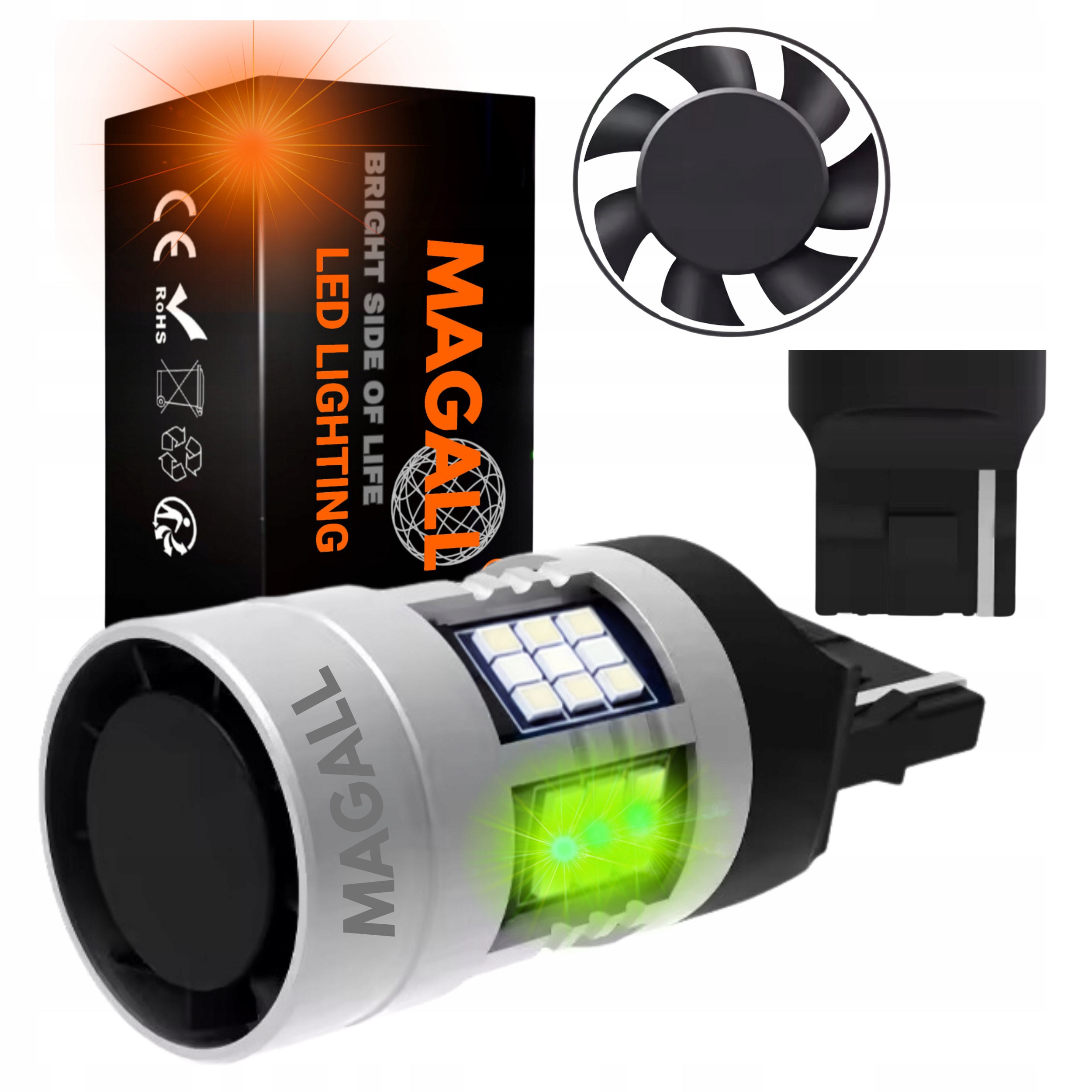 Żarówka Led W21W T20 7440 Zielona Canbus Usa Czerwony Klosz Kierunkowskaz