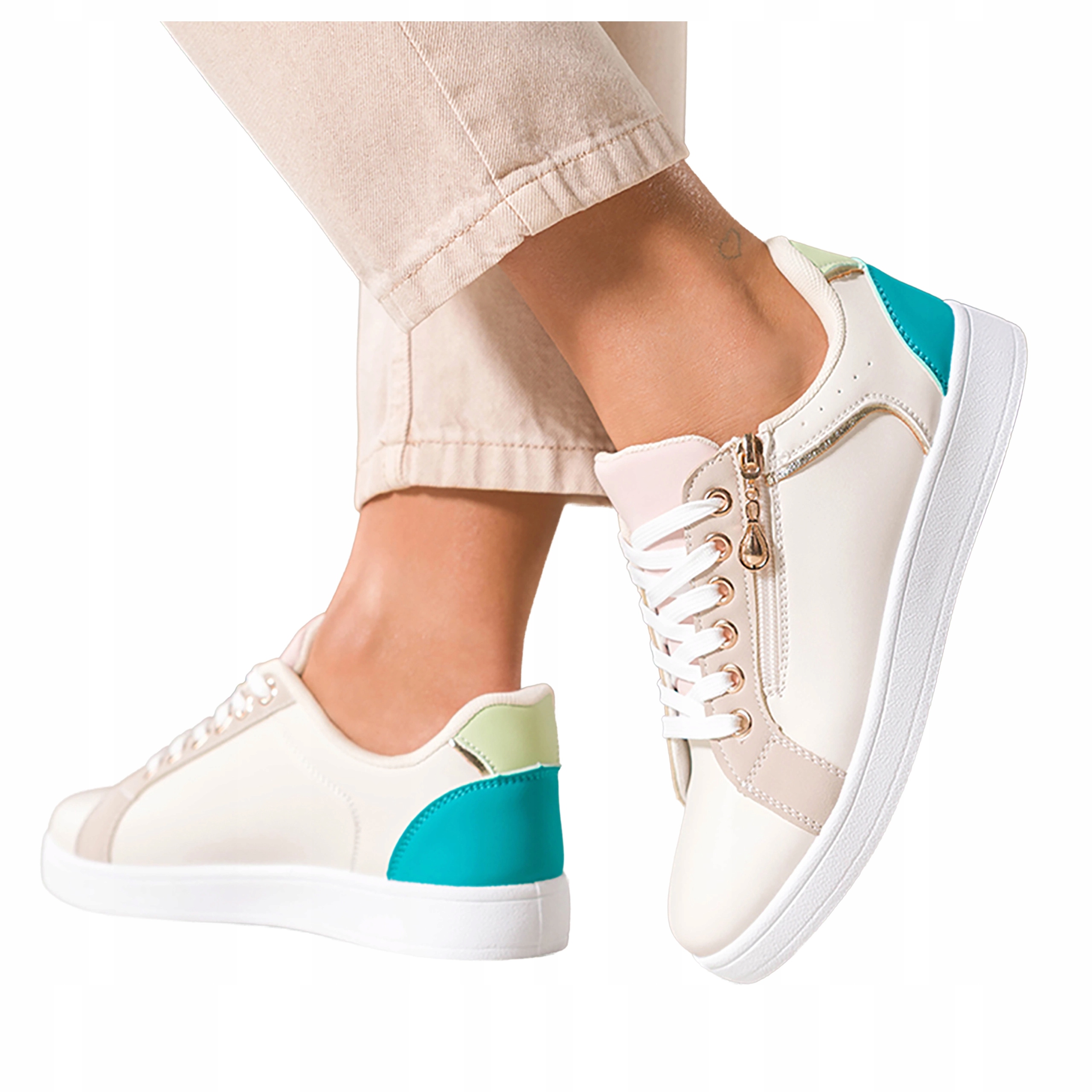 Sneakersy Světle béžové Dámské Sportovní Ozdobný zip Šněrovací Modní vel 37