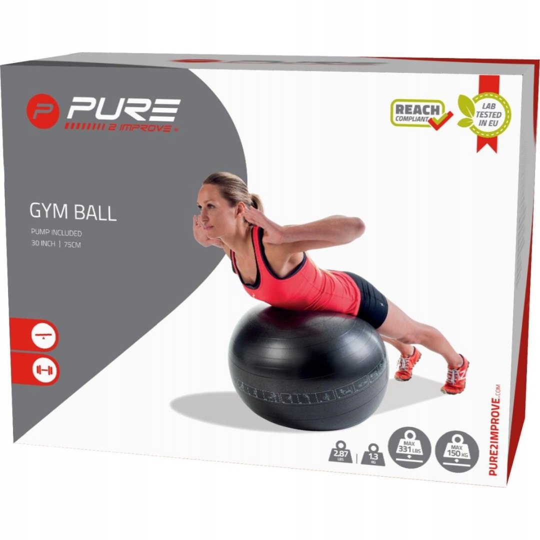 Piłka Do Ćwiczeń Fitness 75CM Czarna Pure 2 Improve
