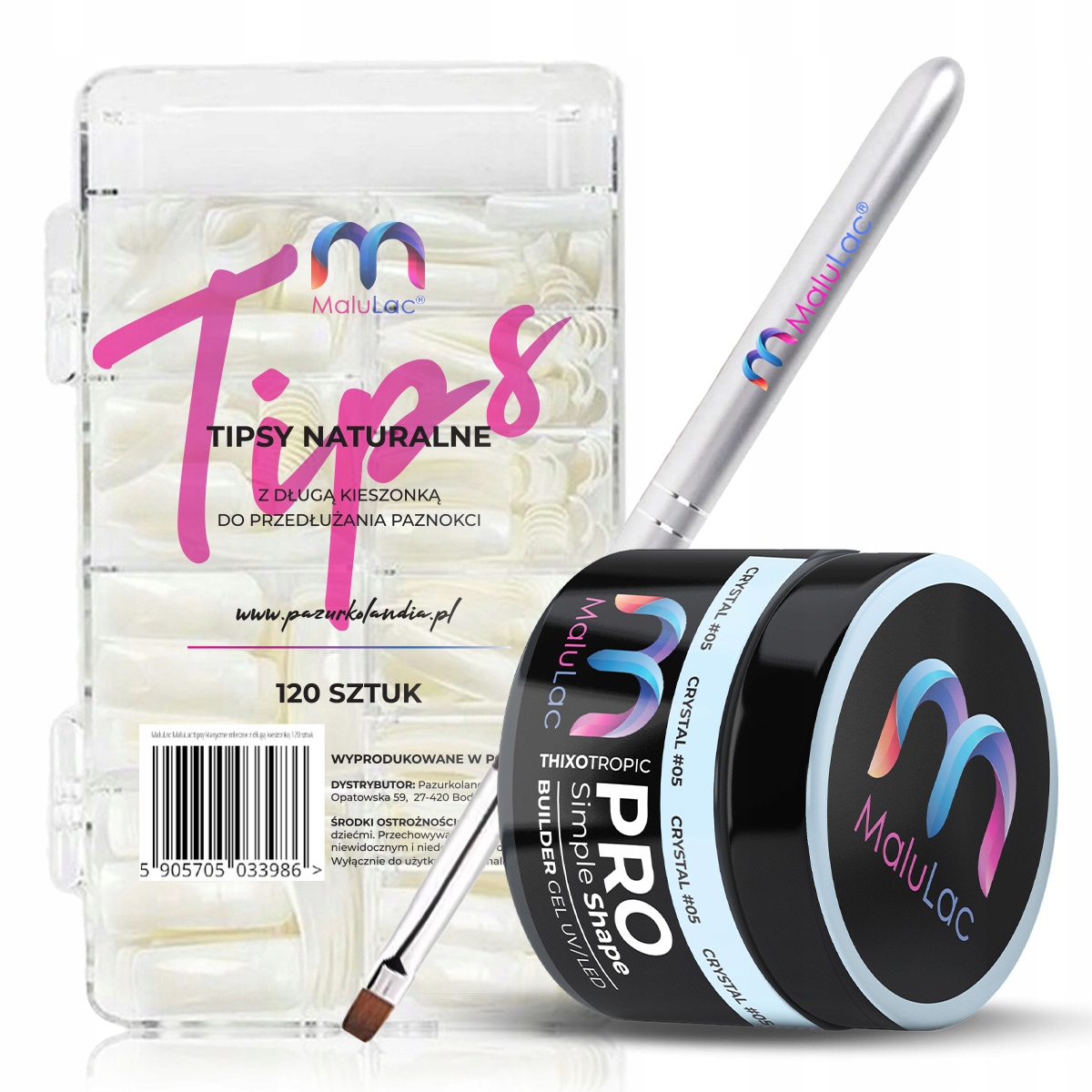 Zestaw budujący do paznokci 3x MaluLac żel pędzelek tipsy do przedłużania