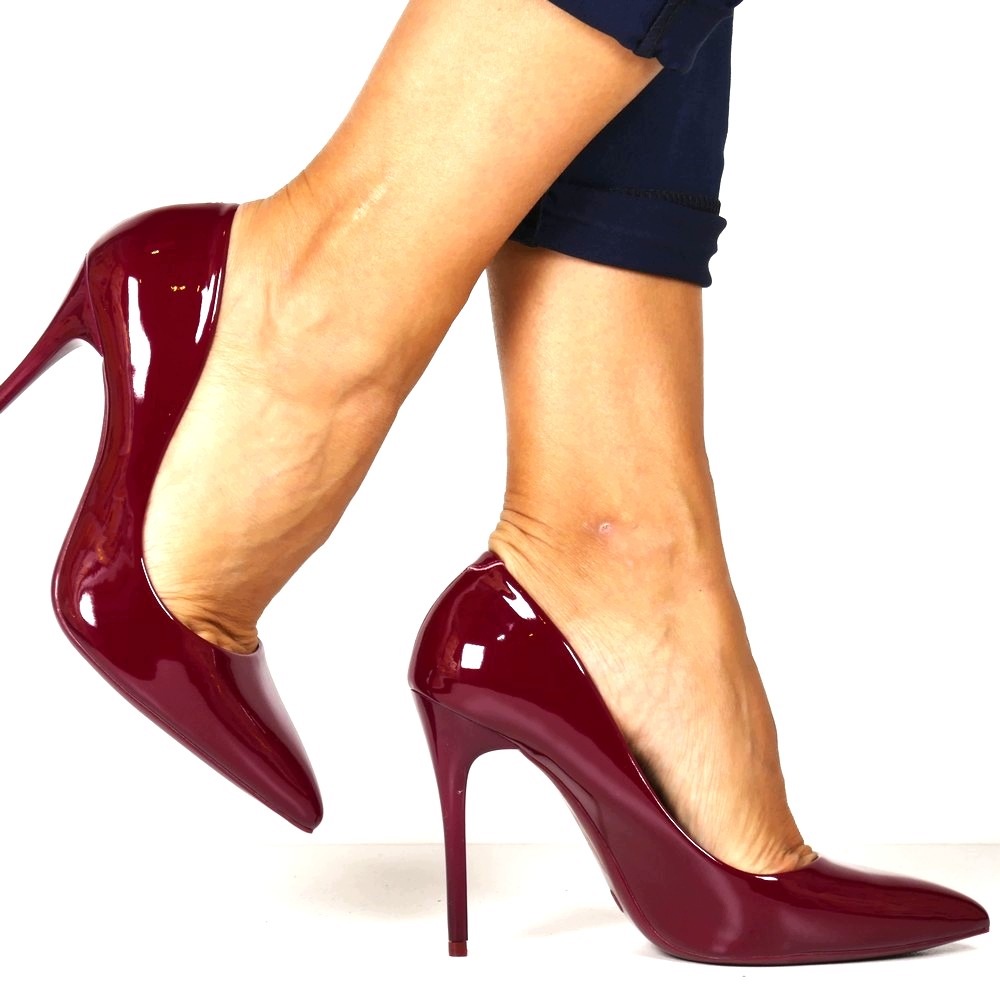 Lodičky Elegantní Lakované Výstupní Boty J6 Vínové