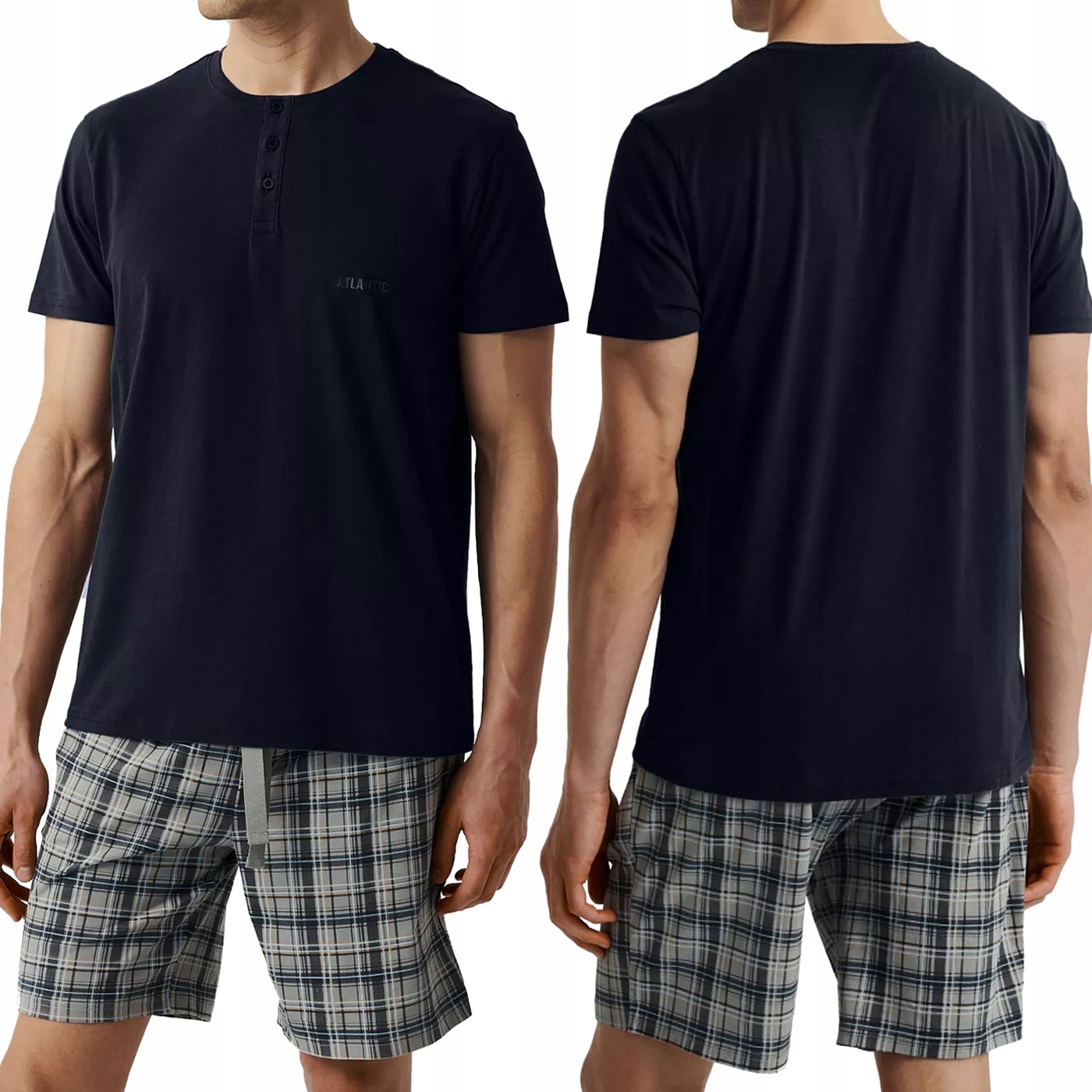 Pánské pyžamo 100% Bavlna Krátké letní pyžamo s knoflíky Atlantic NMP-380 M
