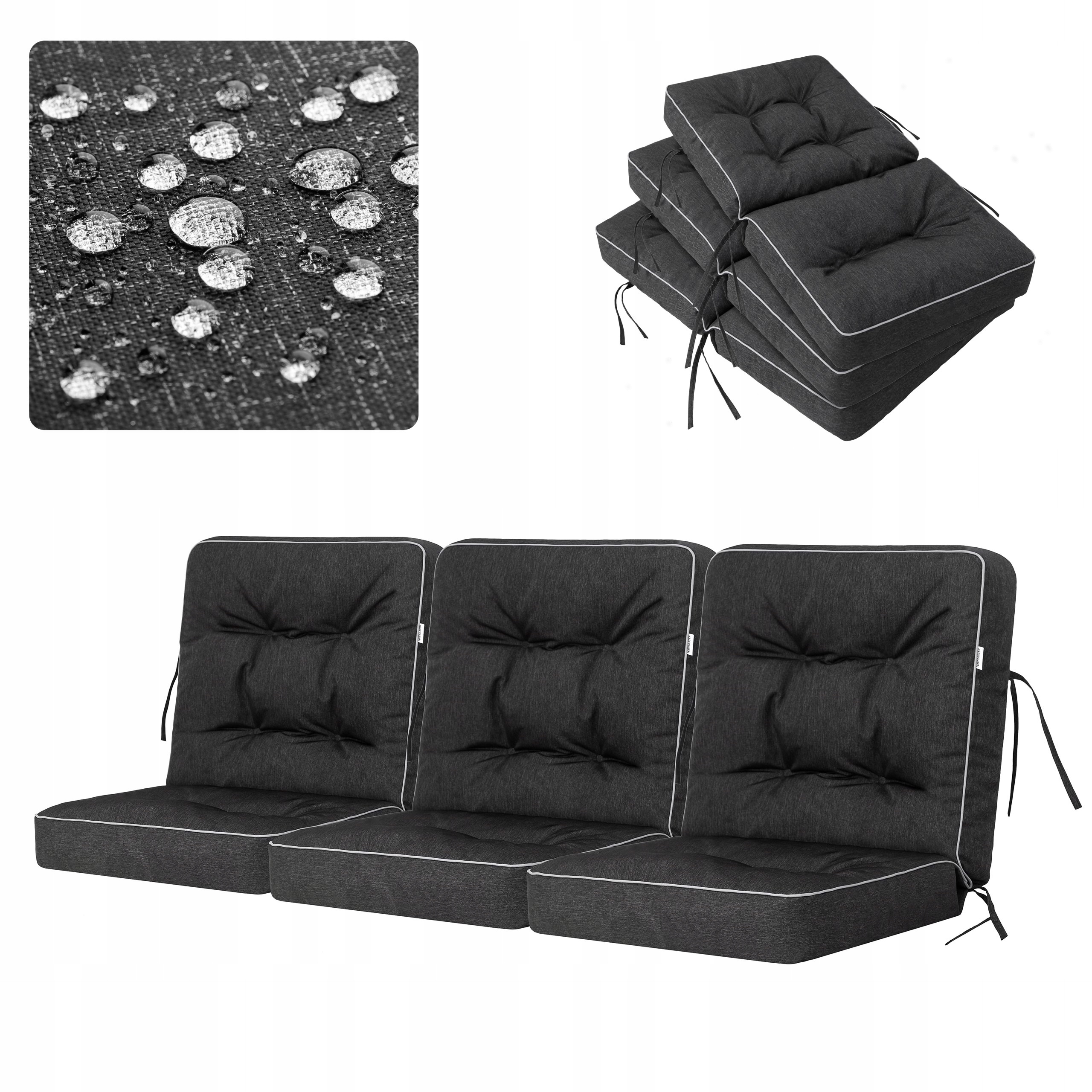 Vankúše na hojdačku, záhradnú lavičku, sada 3 vodotesných vankúšov 150 cm