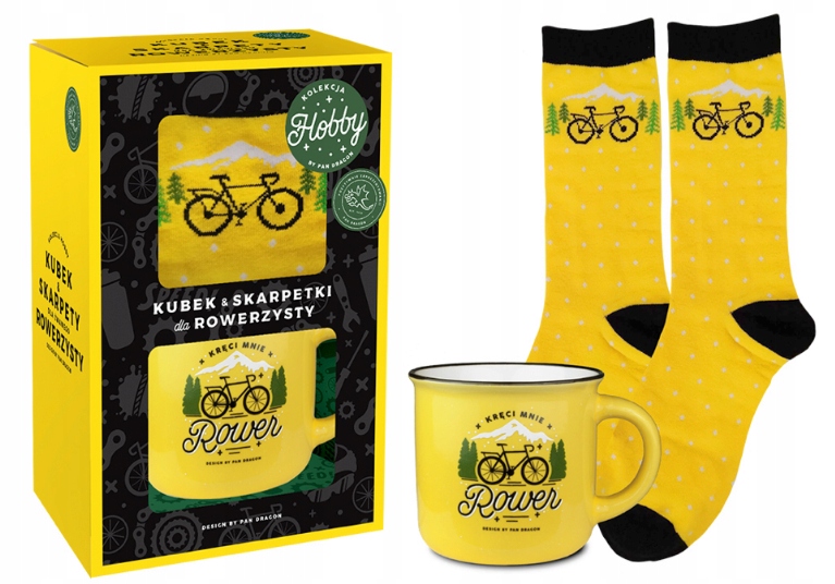ZESTAW KUBEK+SKARPETY PREZENT NA ŚWIĘTA DLA ROWERZYSTY ROWER DLA FACETA