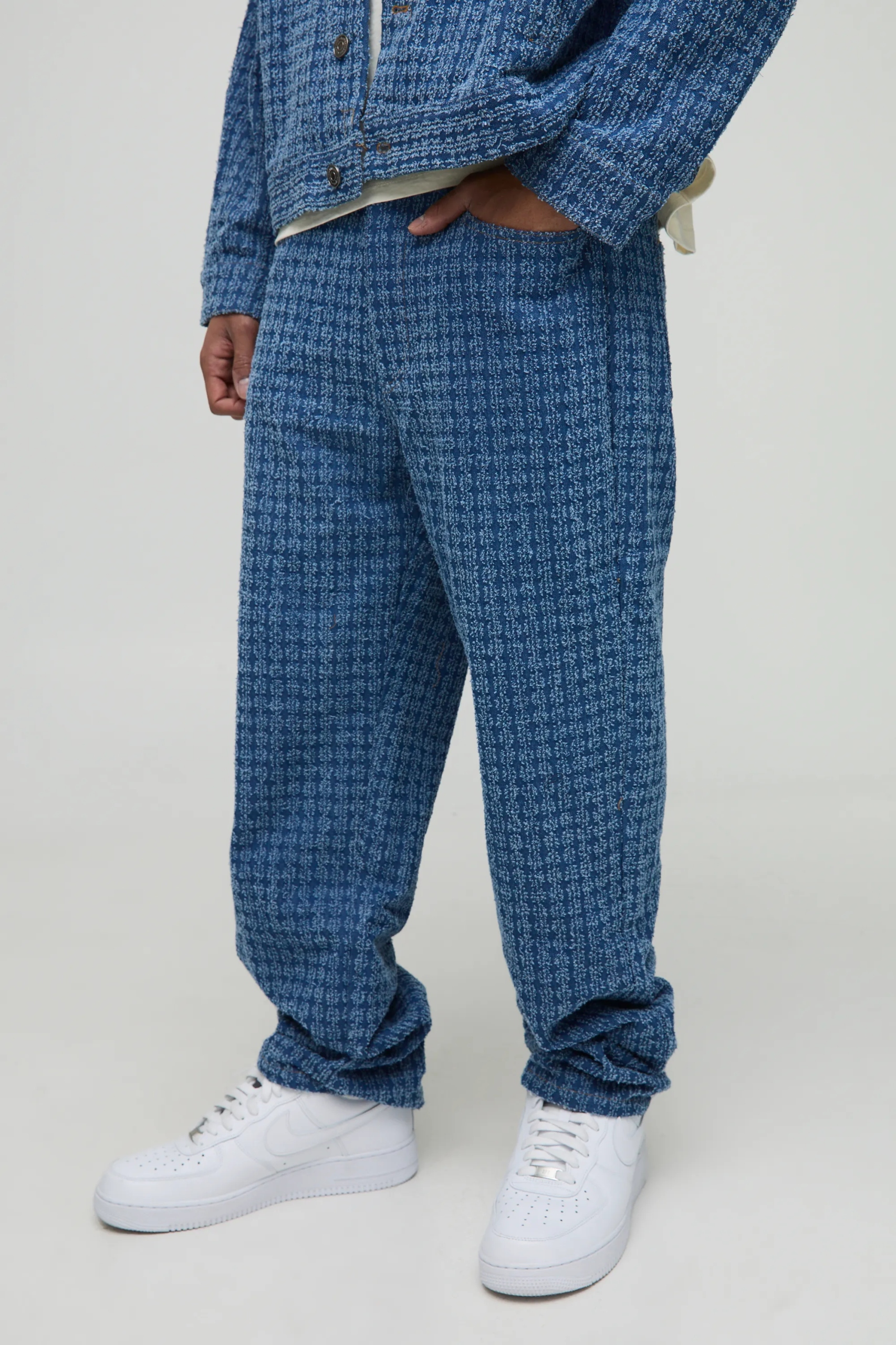 Boohooman Pánské Džíny Jednoduché Modré Vzor Melanž Dlouhé 34R Z3A