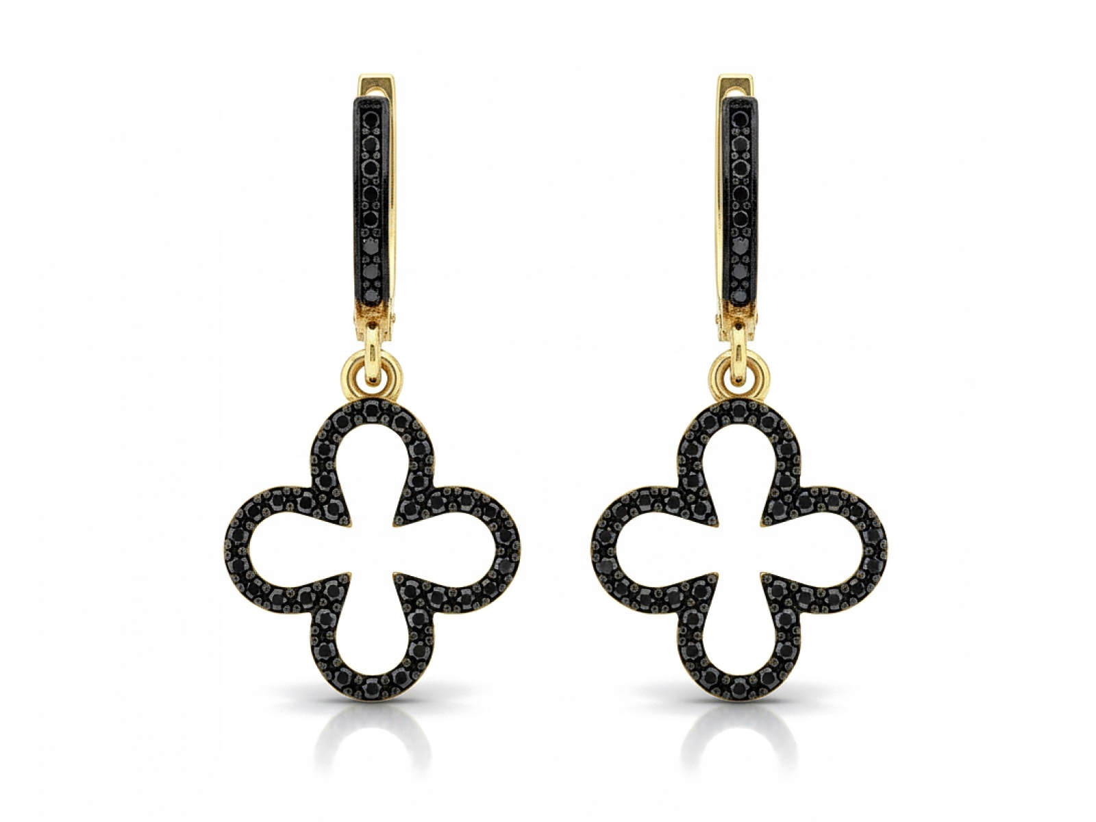 Dámské náušnice zlaté 585 závěsné kytičky s černými zirkony jako dárek