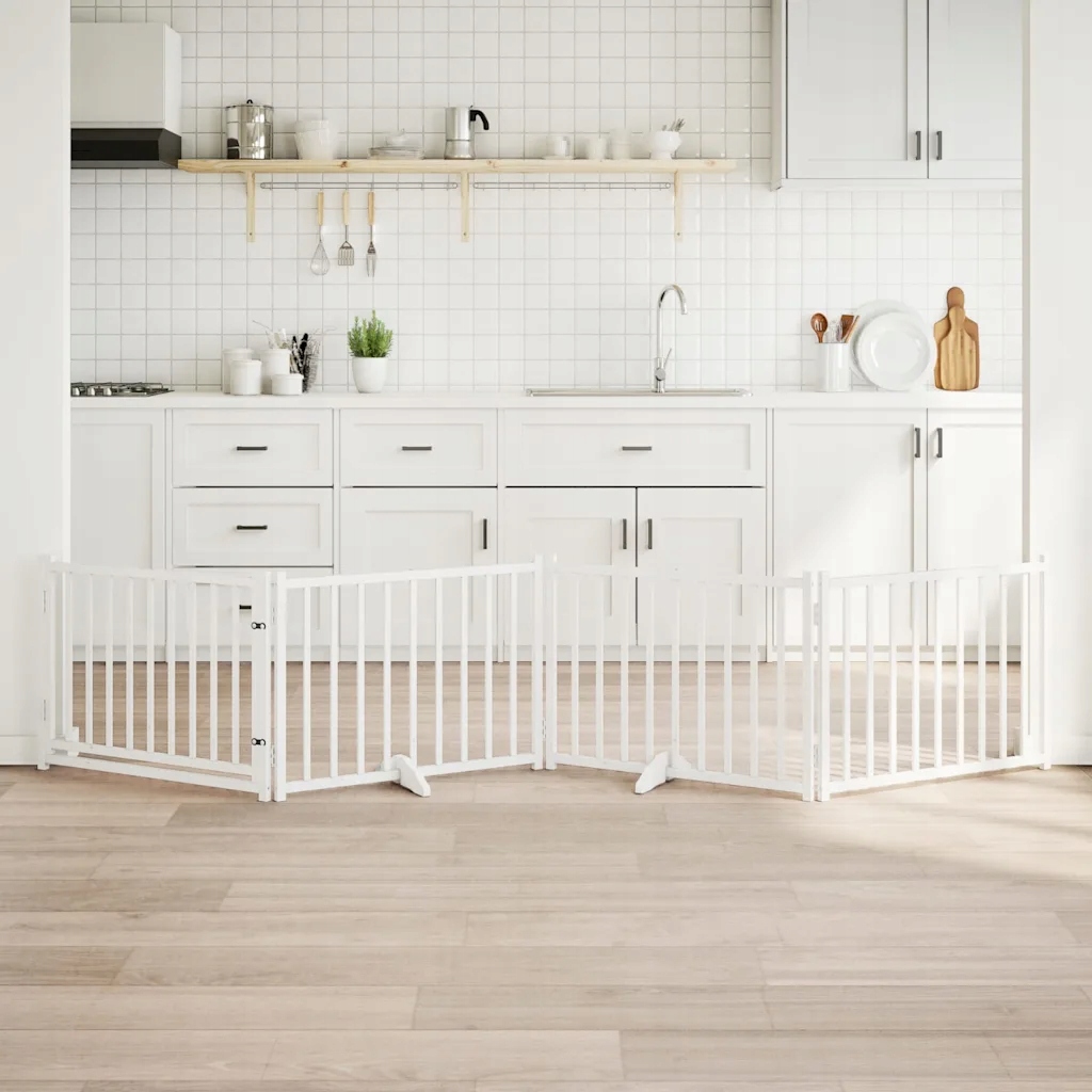 vidaXL Zábrana pro psy s dvířky skládací 4 panely bílá 320 cm jedle