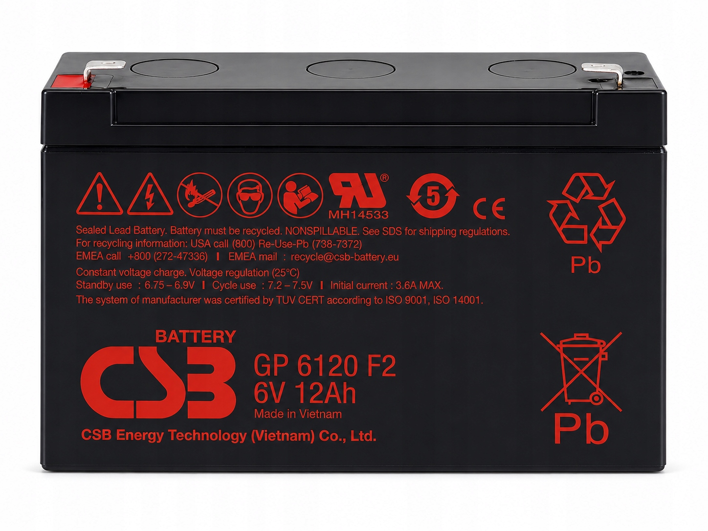 Szczelny akumulator Agm Vrla Csb 6V 12Ah GP6120 F2 do zasilaczy Ups Apc Rbc