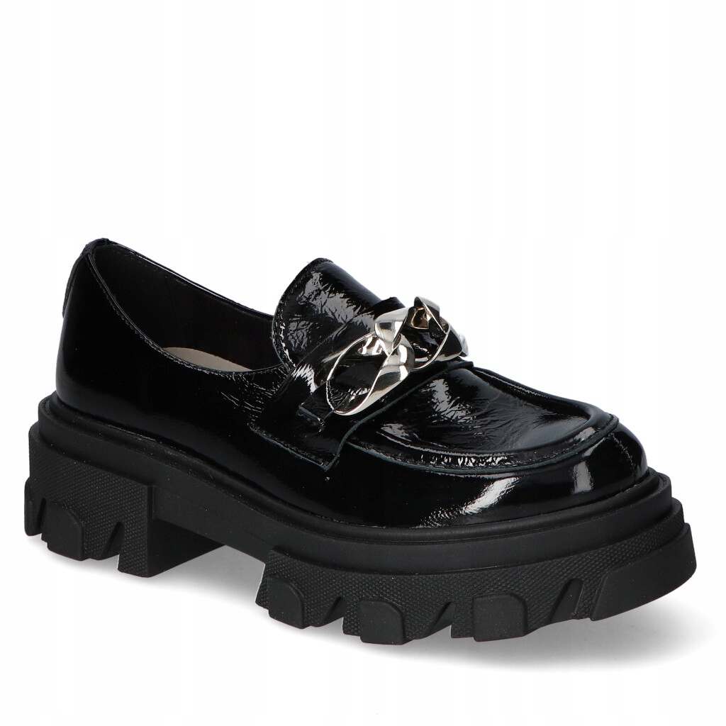 Mokasíny Lemar 20083 Černé+Stříbro Naplak lak