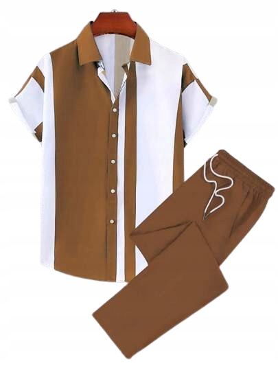 Shein Pánský Komplet S Pruhovanou Košilí Hnědý XXL 1HA