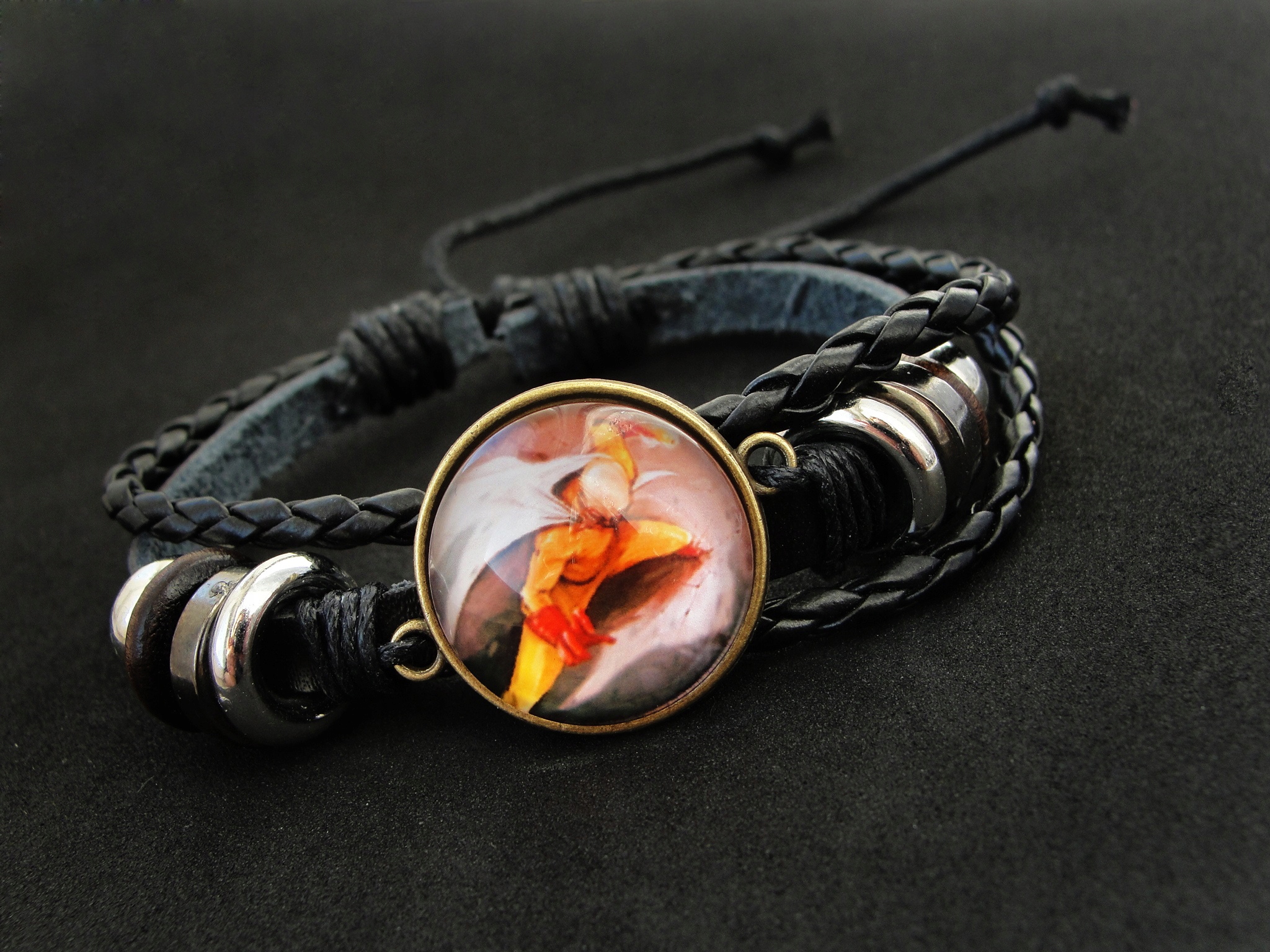 Bransoletka pleciona rzemień czarna One Punch Man