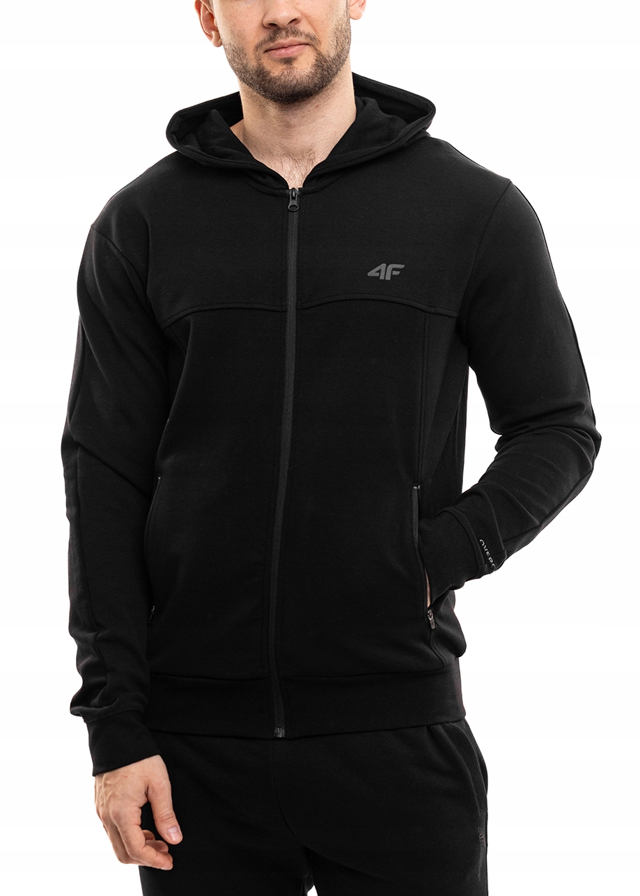 Pánská Mikina S Kapucí 4F, rozepínací, sportovní, tréninková, černá, S