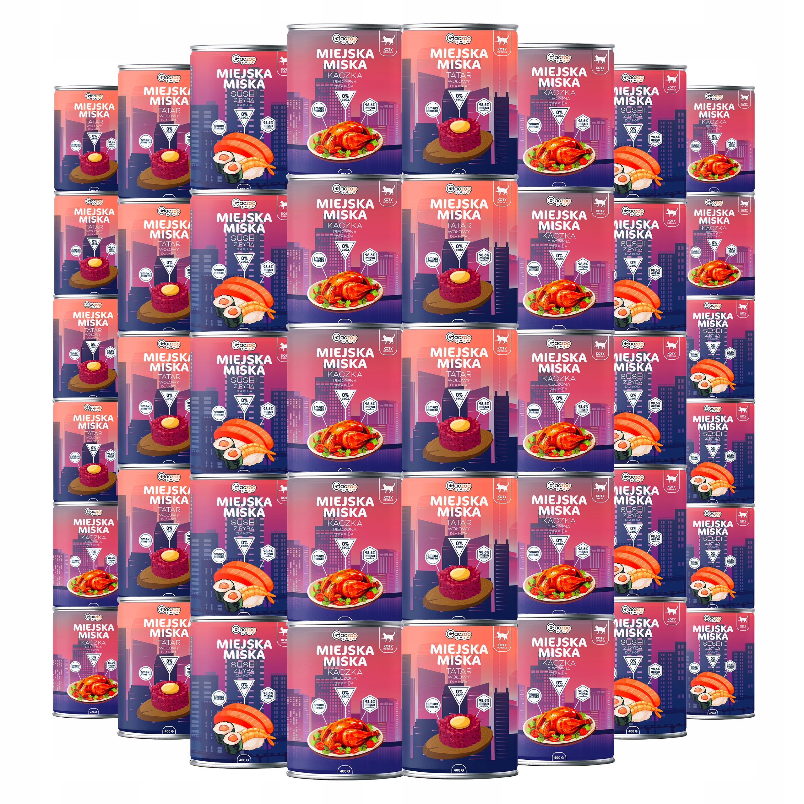 Krmivo mokré pro kočky Městská miska Gaczoo mix chutí 42 x 400 g bez obilovin