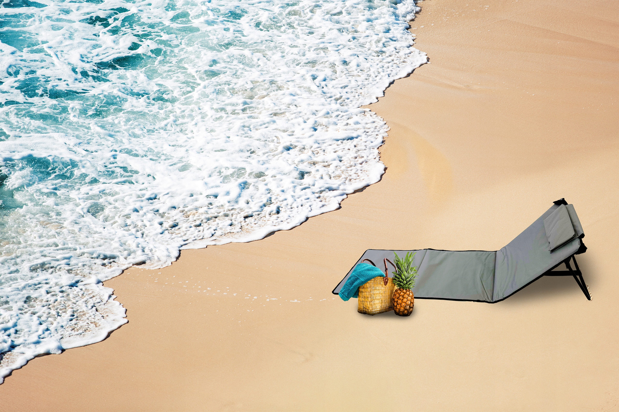 MATA PLAŻOWA SKŁADANA Z OPARCIEM LEŻAK PLAŻOWY + PODUSZKA MP100 SZARA Kształt prostokątny