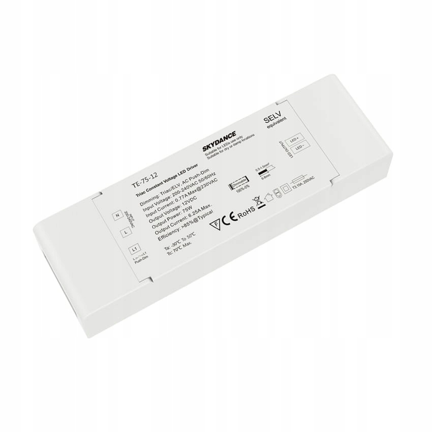 Zasilacz Led ściemnialny fazowo Push-dim 12VDC 75W 6.25A stałonapięciowy