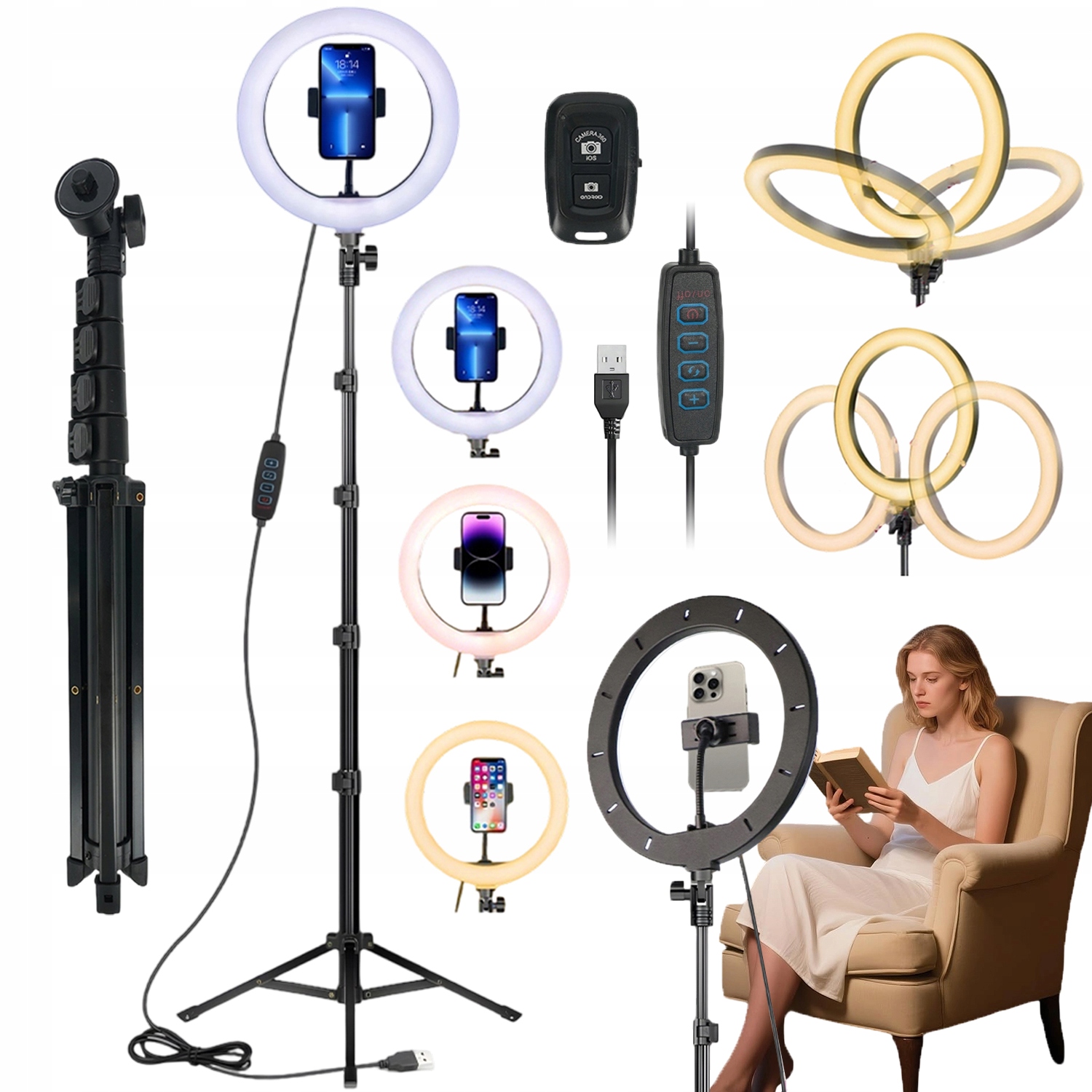 kruhová lampa Led Ring Make-up Stativ Selfie 80-190 CM Pro Telefon