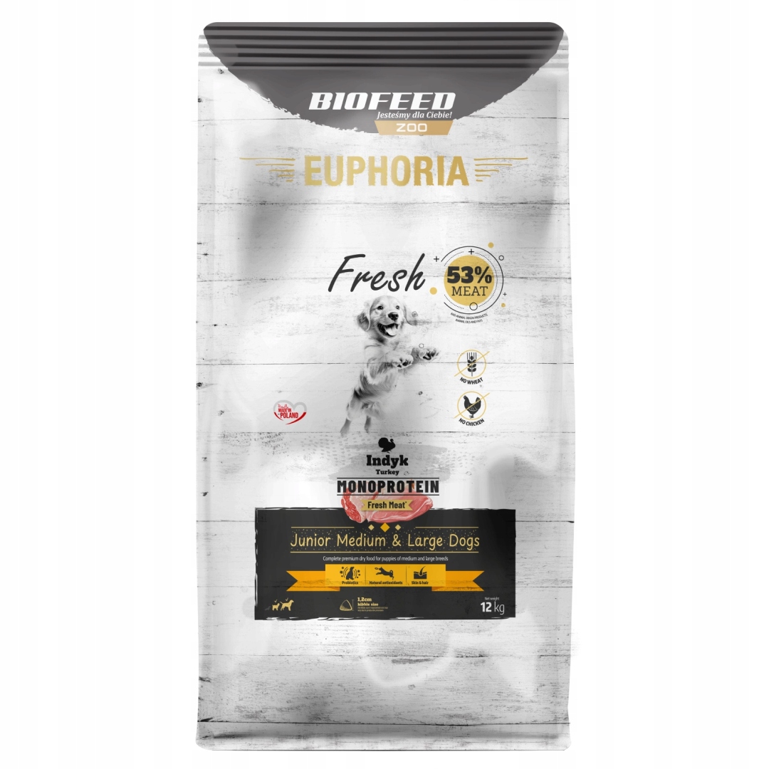 Levně Biofeed Euphoria Fresh 12 kg Monoproteinové suché Krmivo pro štěňata Krůta