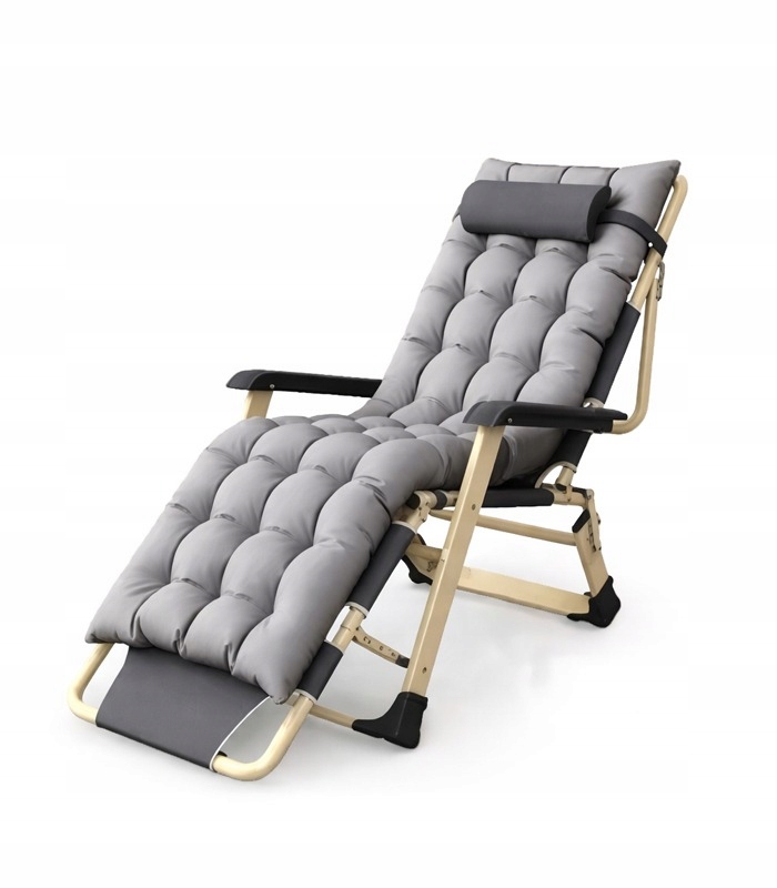 Leżak Ogrodowy Składany Szary Krzesło Ogrodowe Plażowe Łóżko Turystyczne