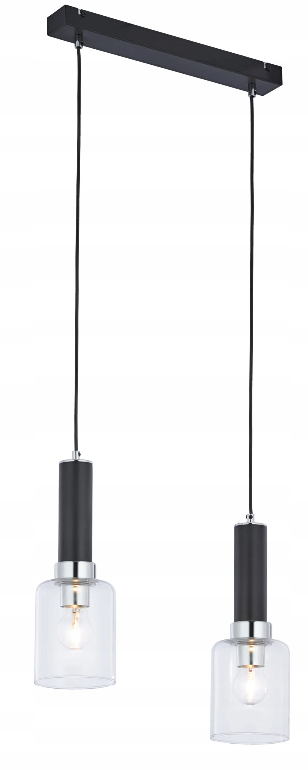 Jupiter Tuluza Závesná lampa čierna 44 cm chróm, 2xE27 15W, sklenené tienidlá