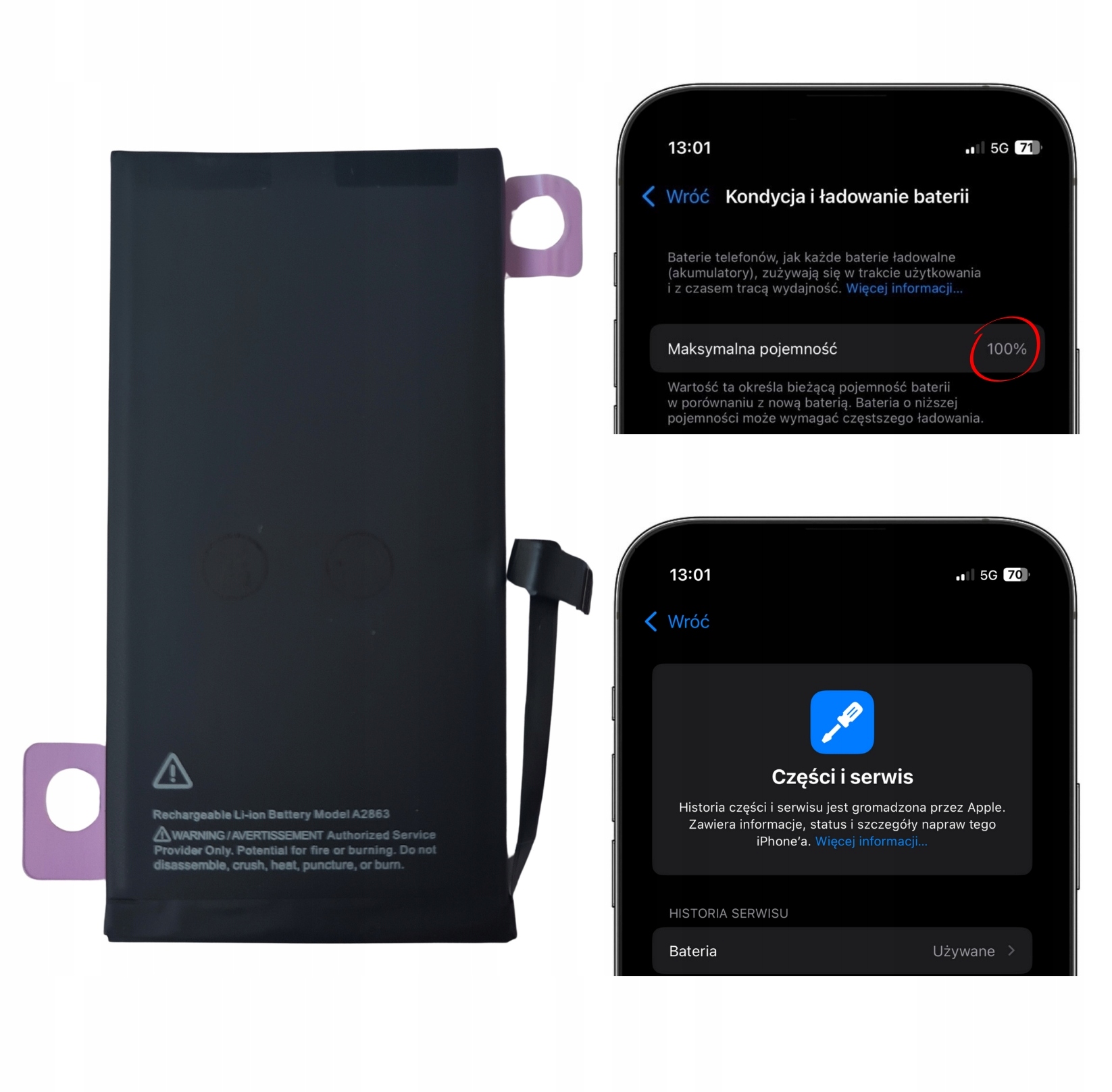 Bateria bez komunikatu, z kondycją, większa pojemność do iPhone 14